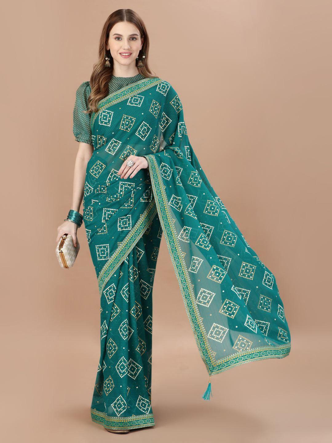 indian women bandhani printed silk cotton saree