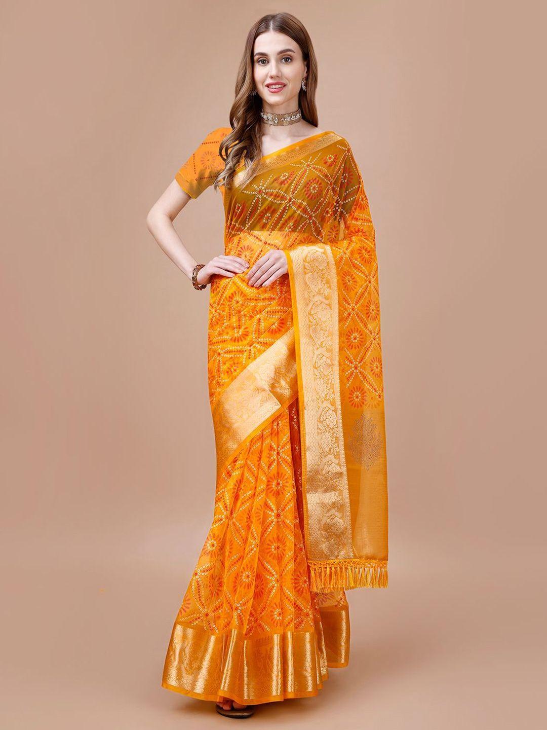 indian women bandhani printed embellished saree