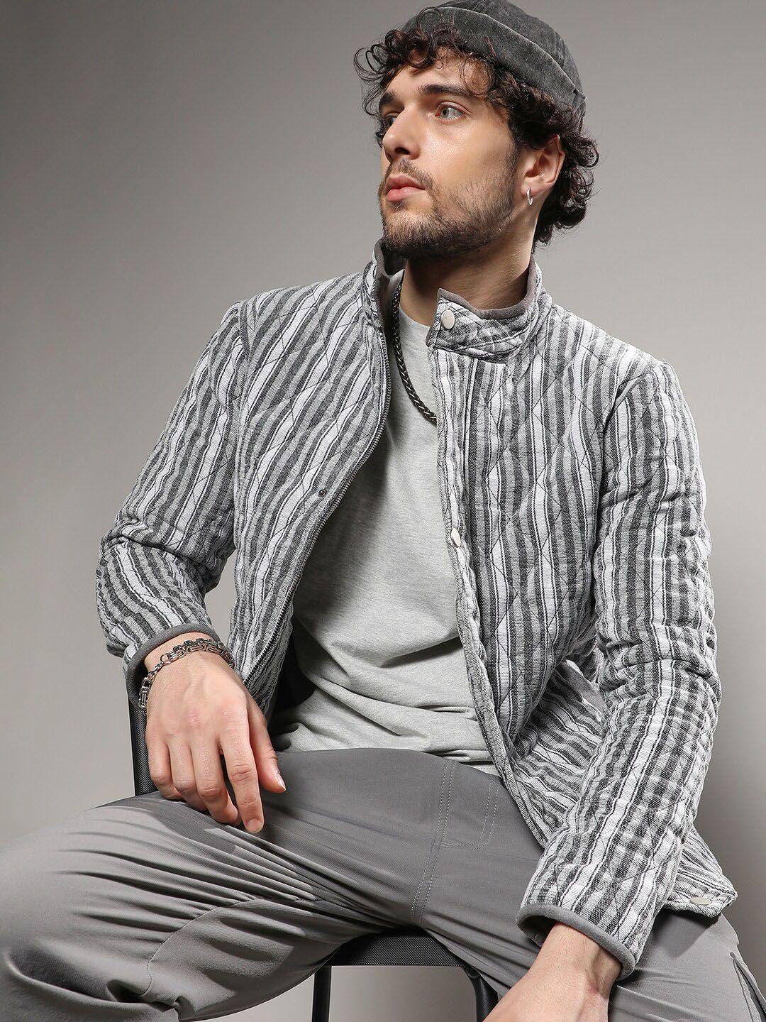 campus sutra striped windcheater outdoor bomber jacket