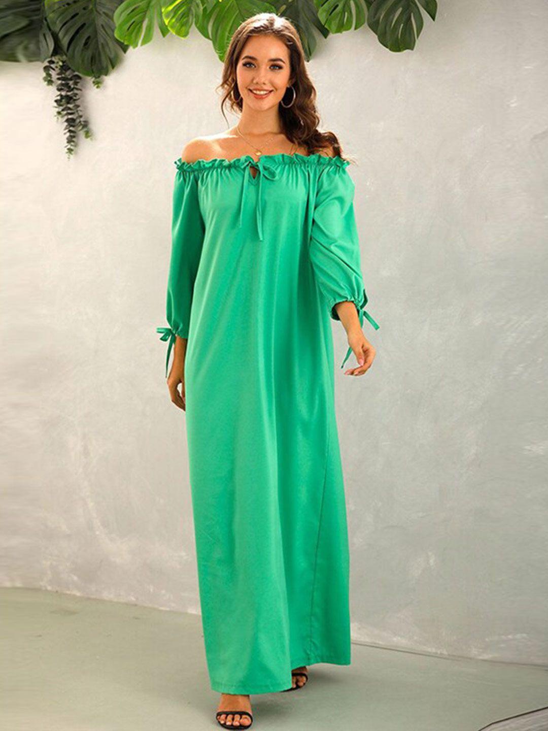 stylecast green & green off-shoulder puff sleeve maxi dress