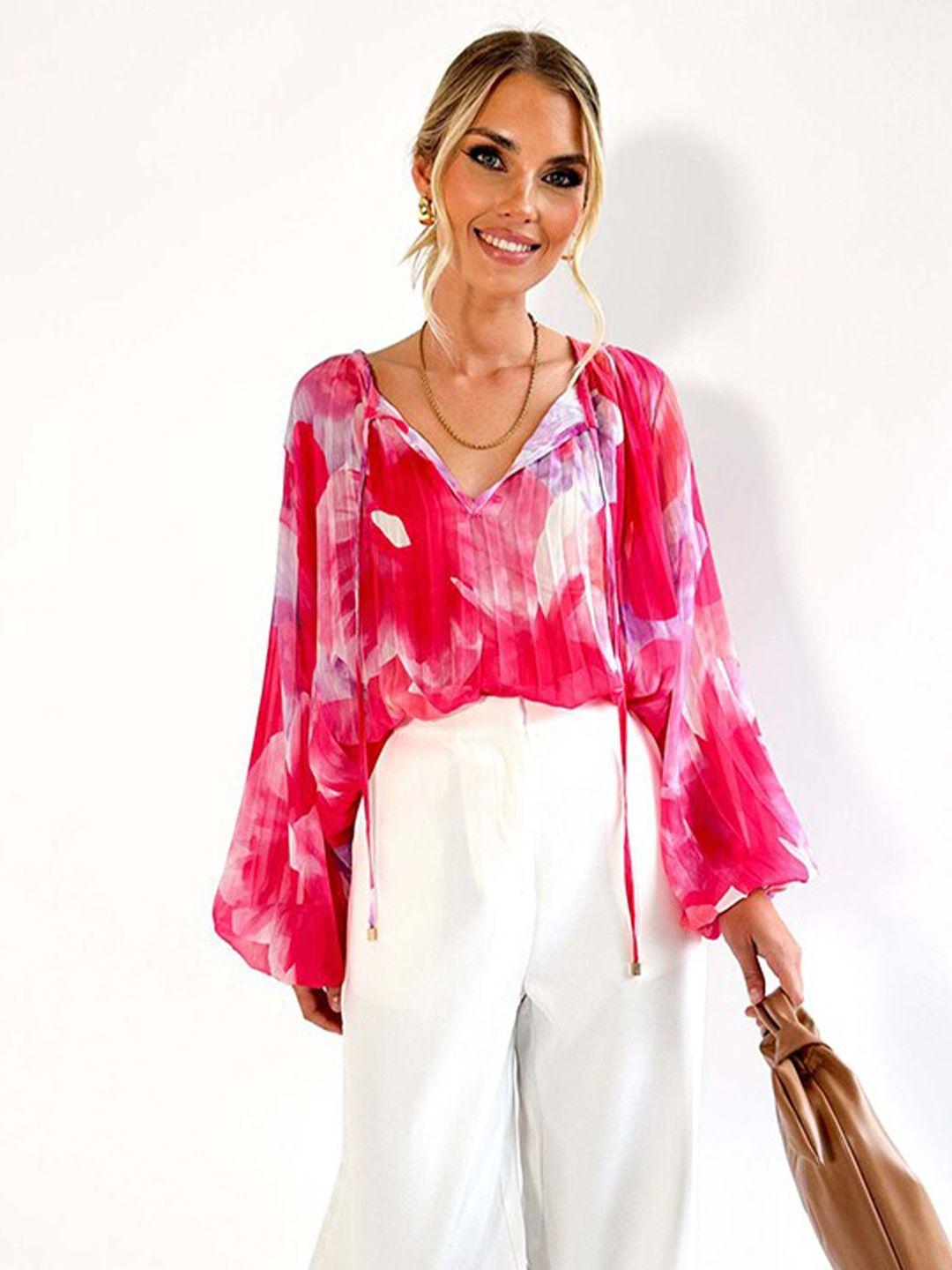 stylecast pink floral printed chiffon top