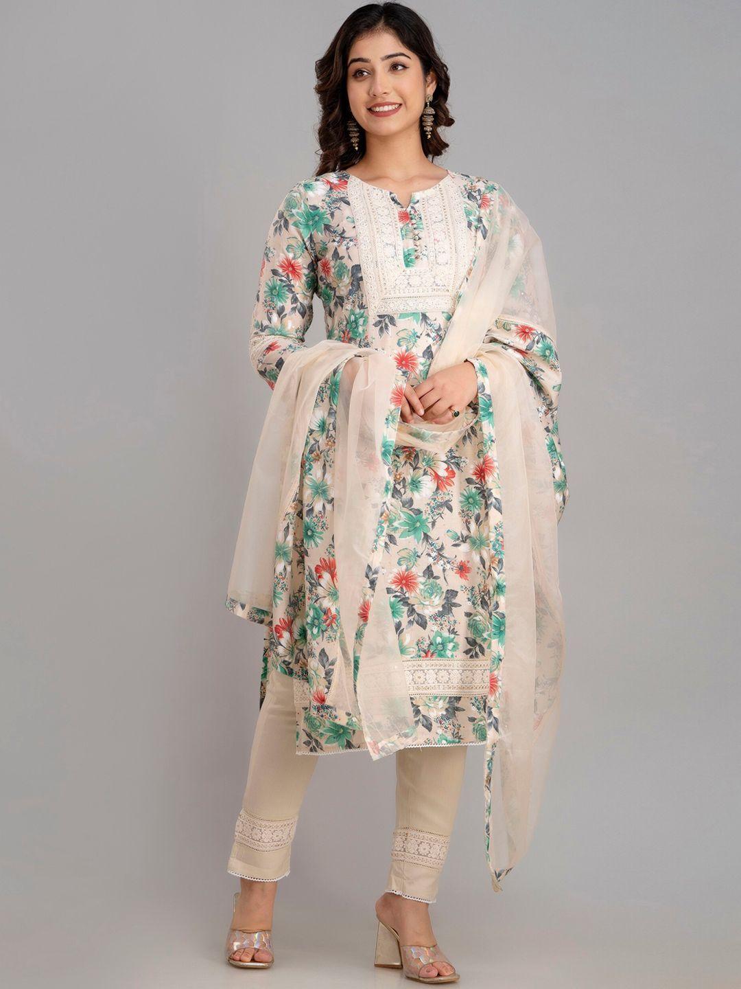 charu floral printed straight kurta with trousers & dupatta