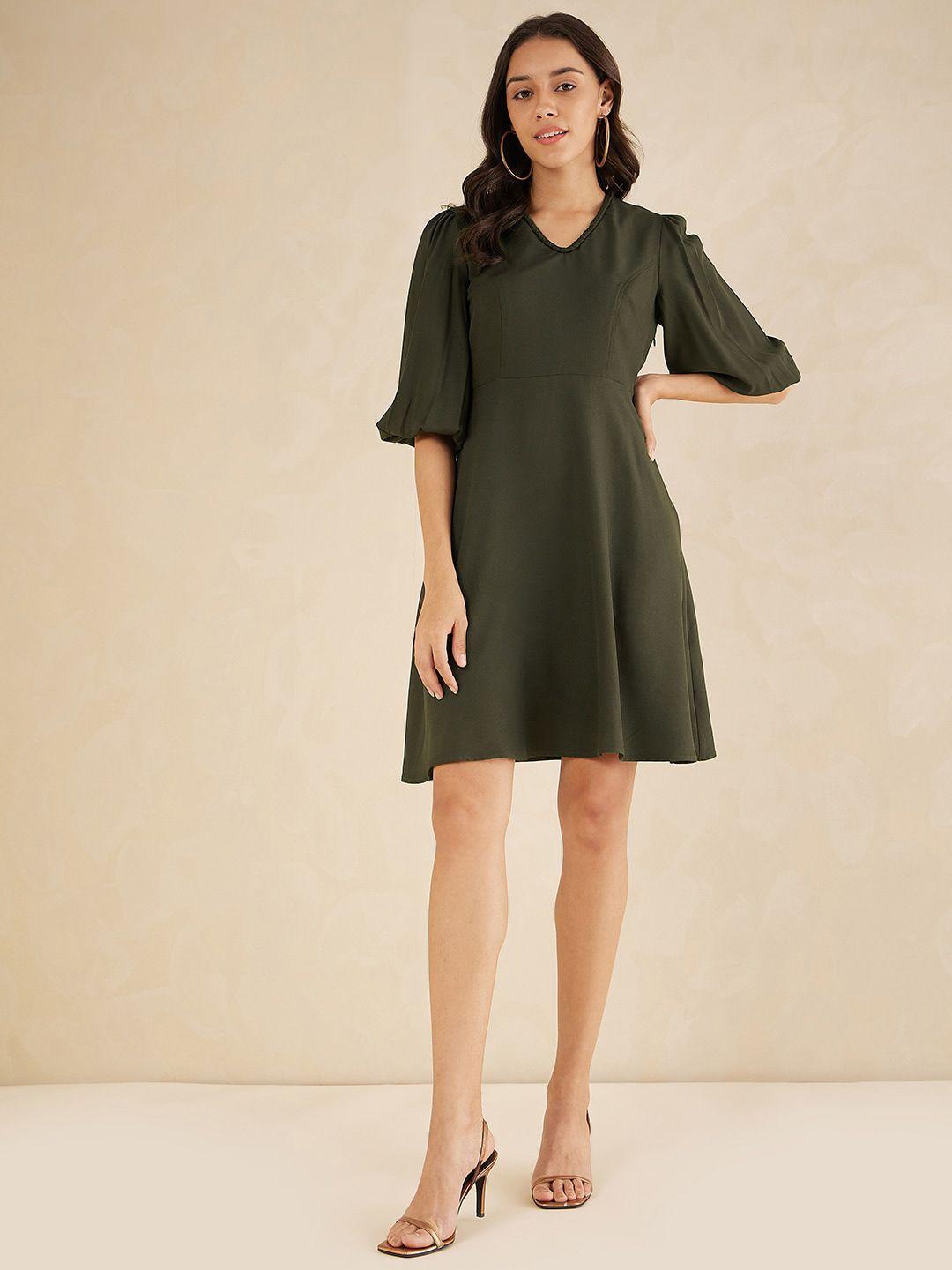 femella v-neck puff sleeves a-line dress