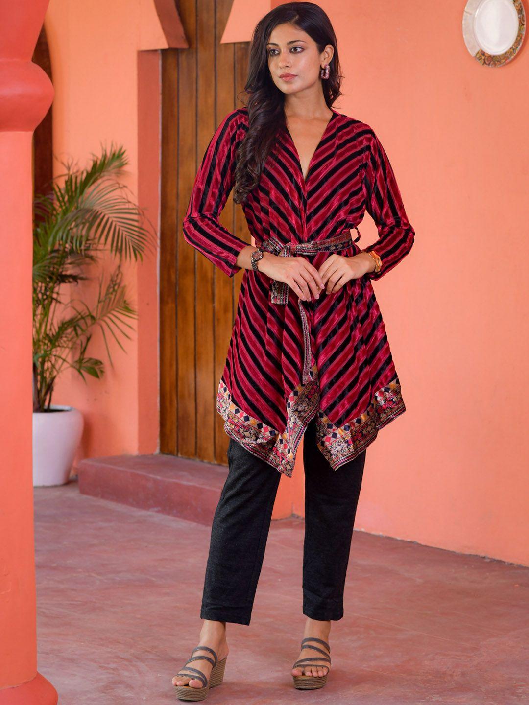 idhu striped v-neck kurti with trousers