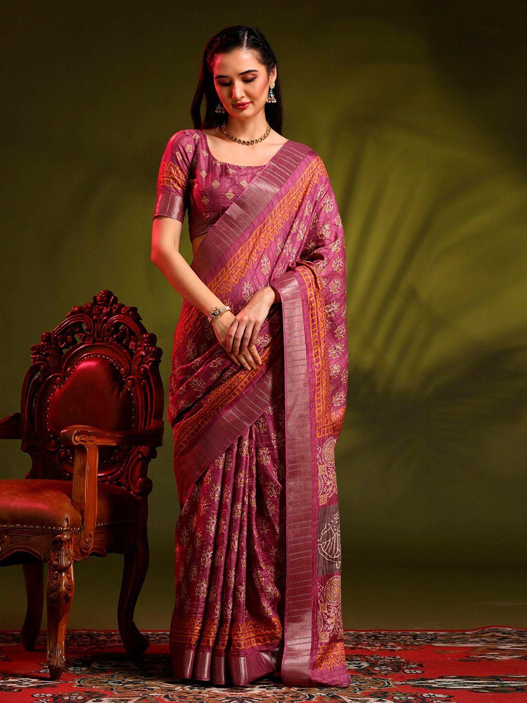 anouk magenta bagh printed zari sungudi saree