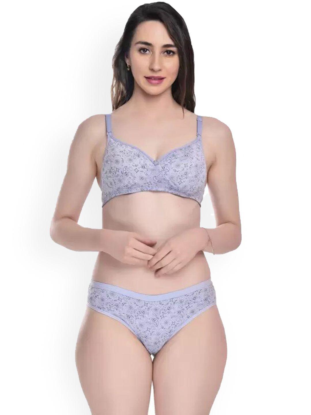 pibu printed cotton bra with briefs