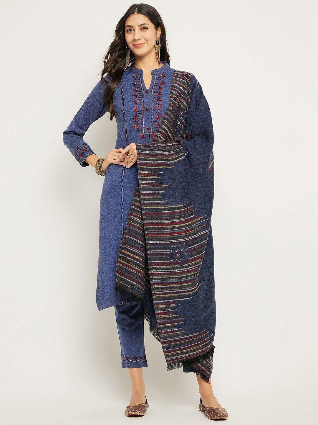 zigo floral embroidered acrylic kurta with palazzos & dupatta