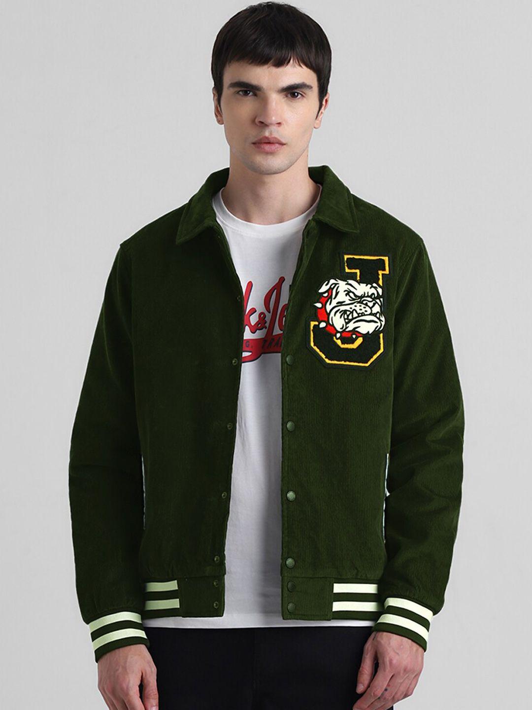 jack & jones graphic printed spread collar varsity jacket