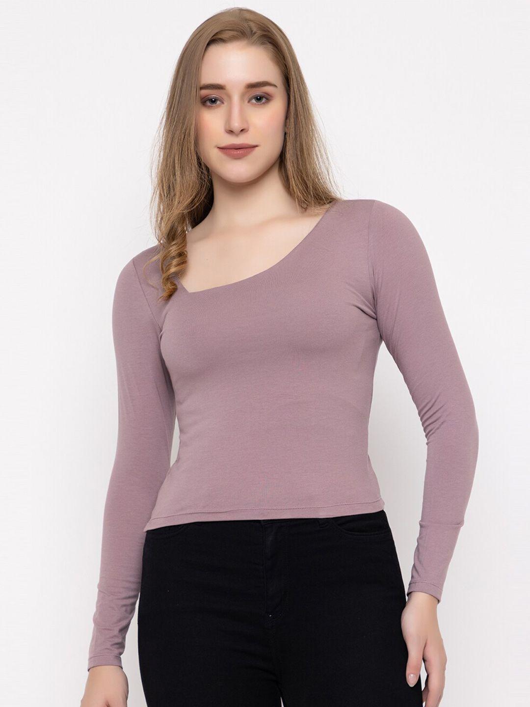 femea asymmetric neck long sleeves cotton fitted top