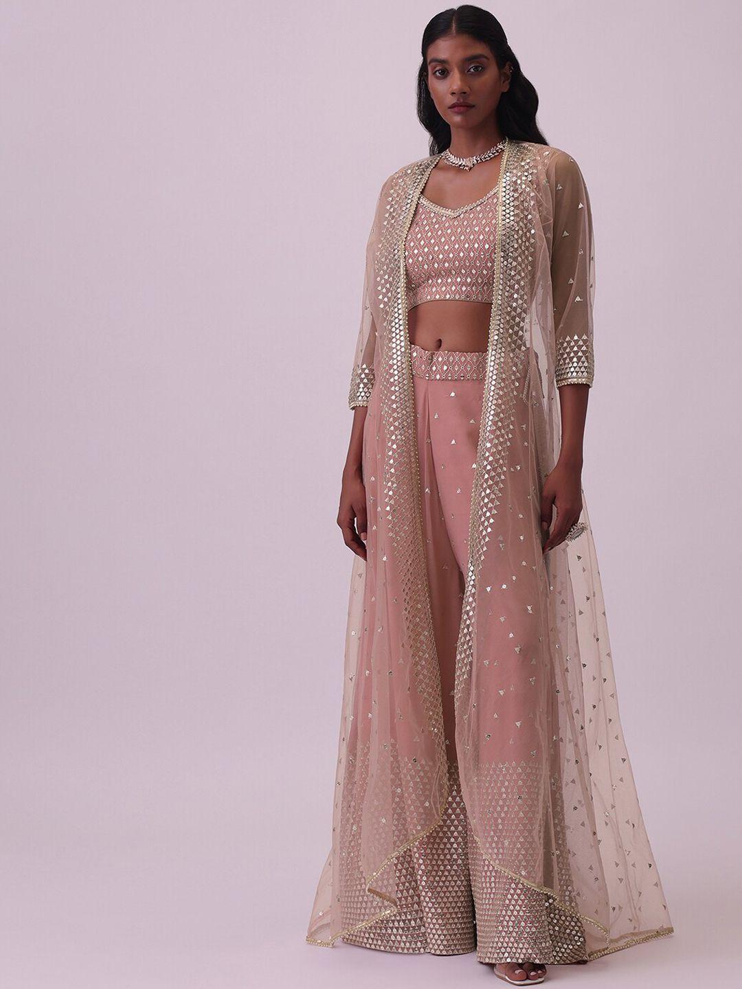 kalki fashion embroidered crop top & palazzos with shrug