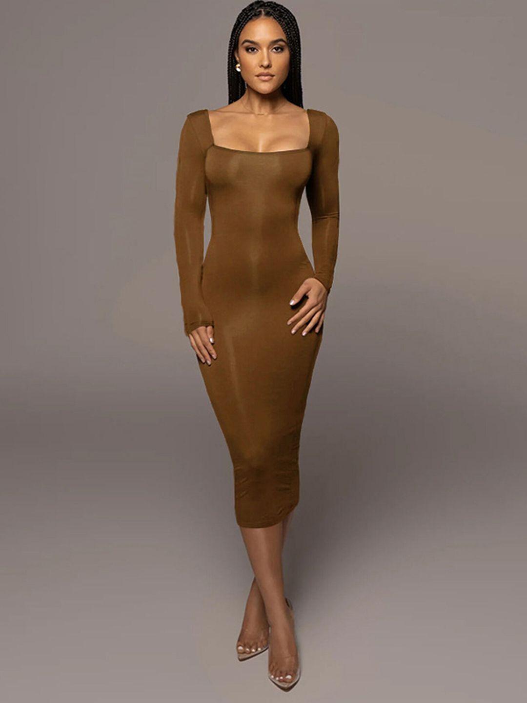 lulu & sky square neck long sleeves bodycon midi dress