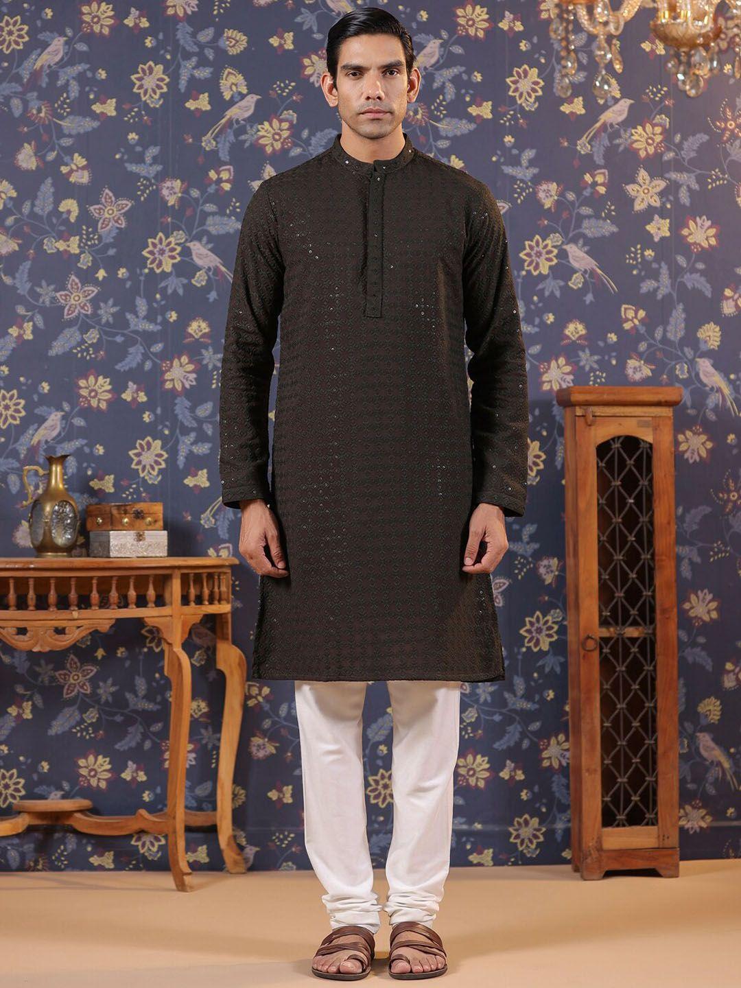 house of pataudi embroidered regular sequinned kurta with churidar