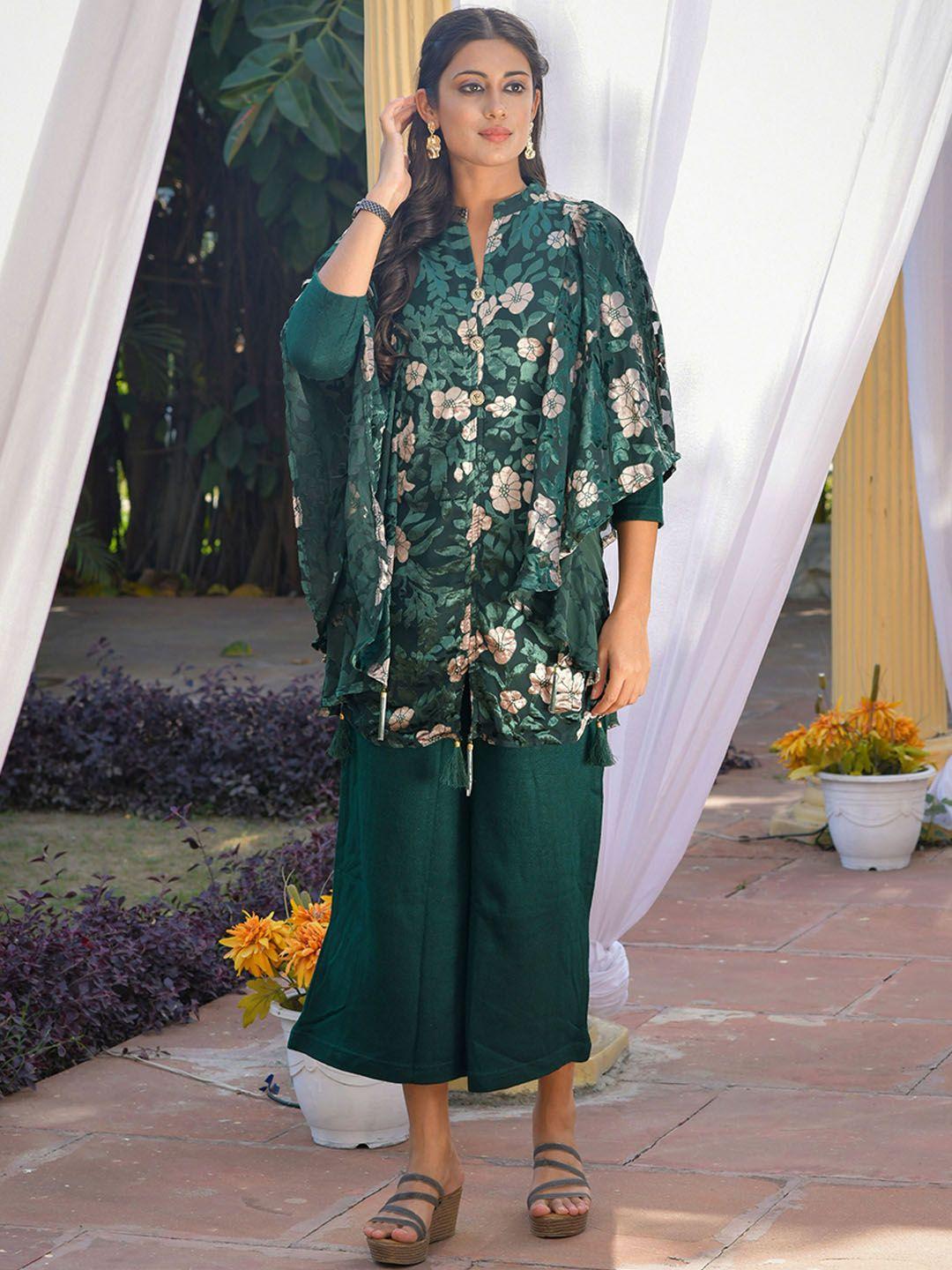 idhu floral printed kaftan kurta with palazzos