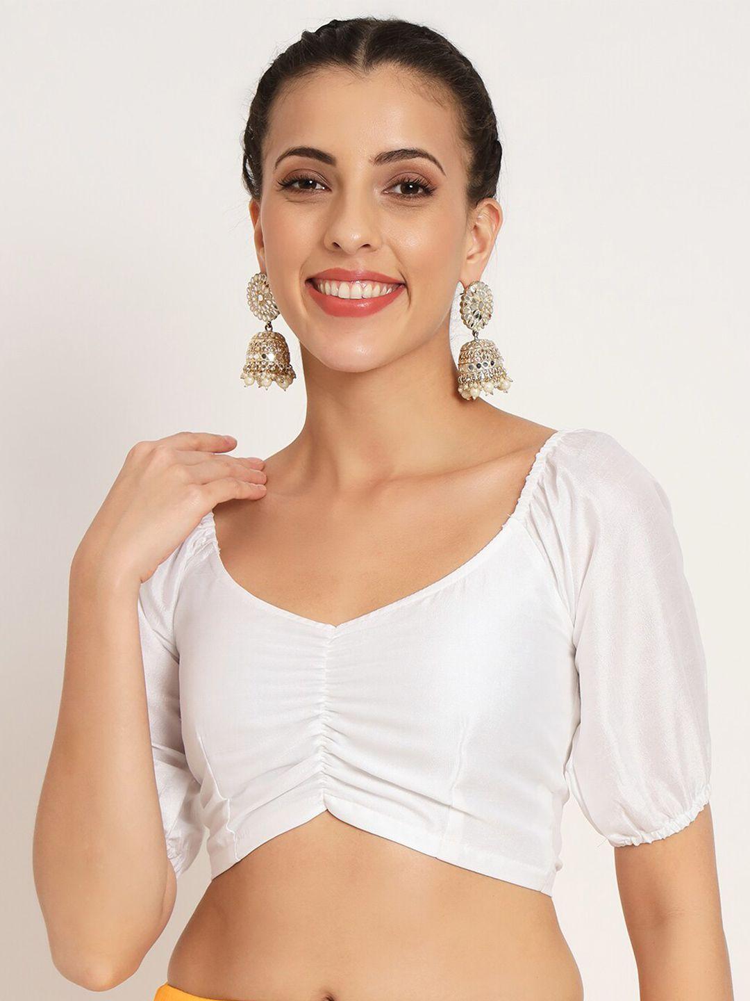 studio rasa puff sleeves v-neck ruched ethnic crop top