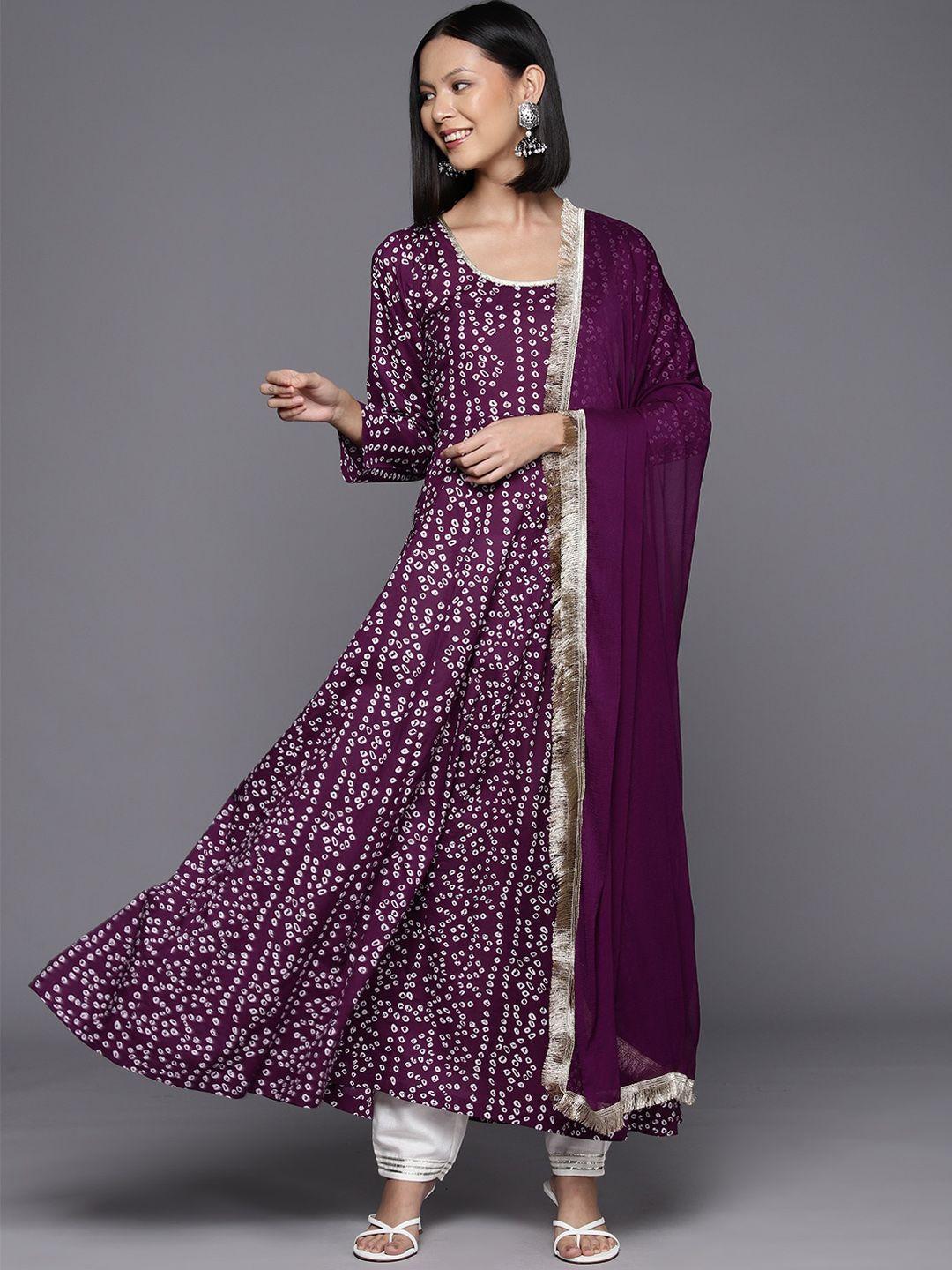 kalini bandhani printed cotton anarkali kurta with dupatta