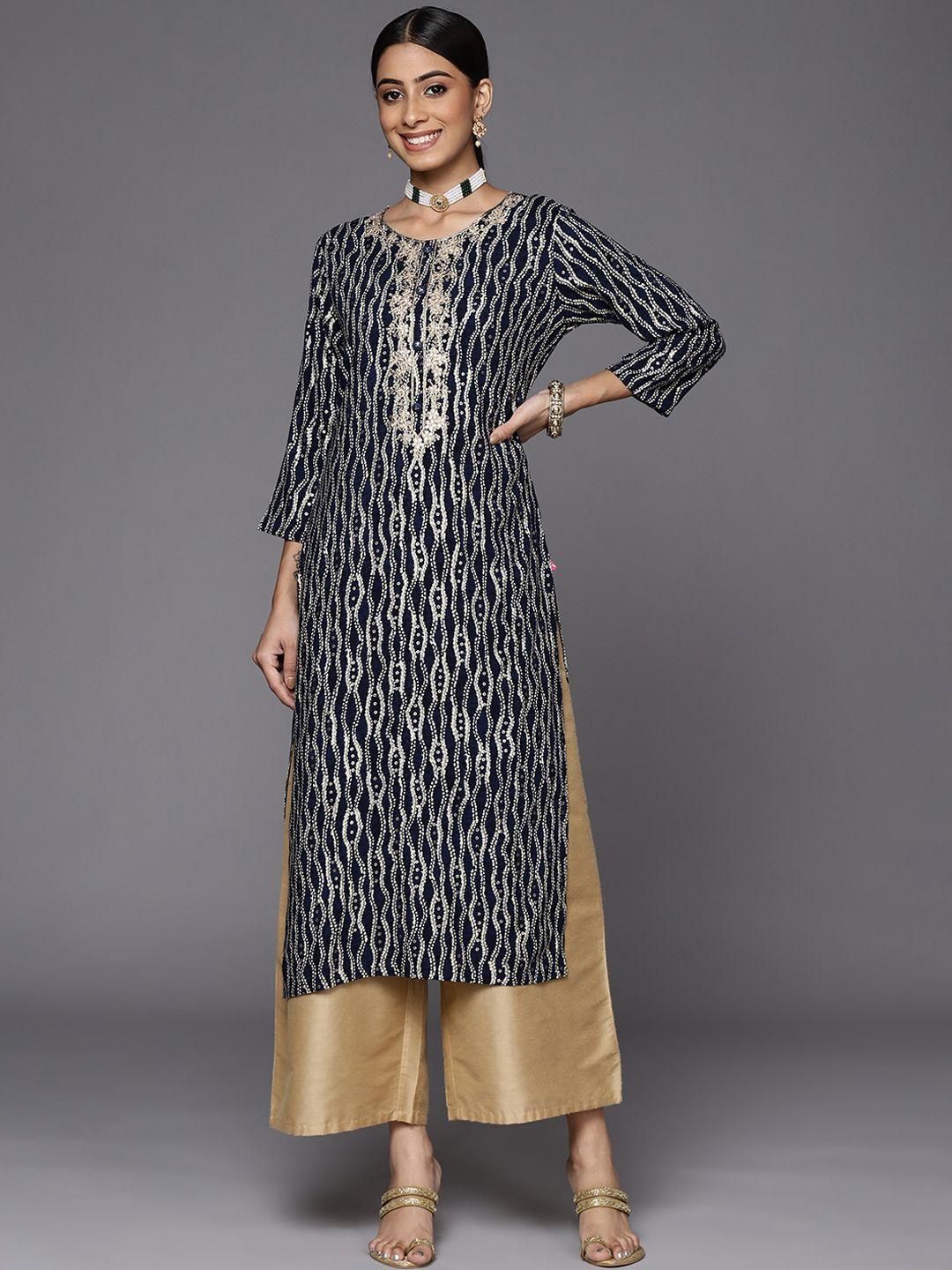 kalini bandhani printed thread work straight kurta