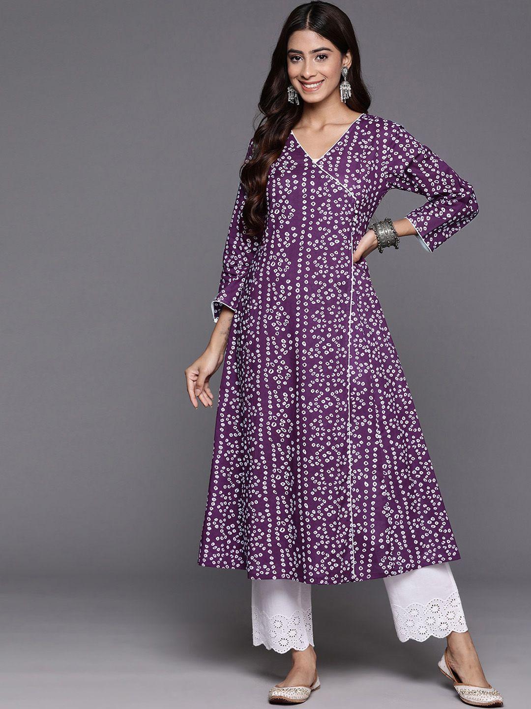 kalini ethnic motifs printed v-neck cotton angrakha a-line kurta