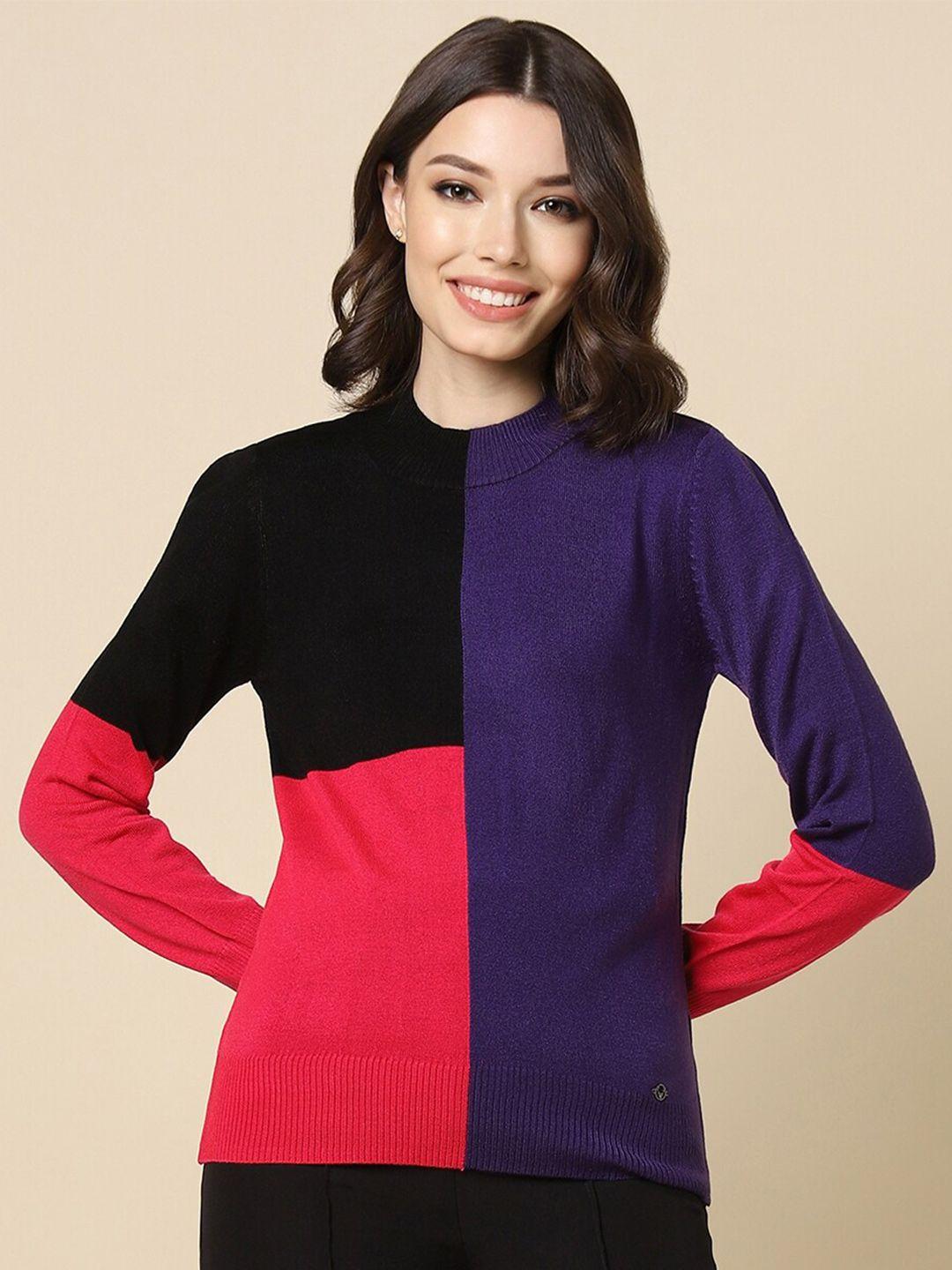 allen solly woman colourblocked long sleeves pure acrylic pullover sweater