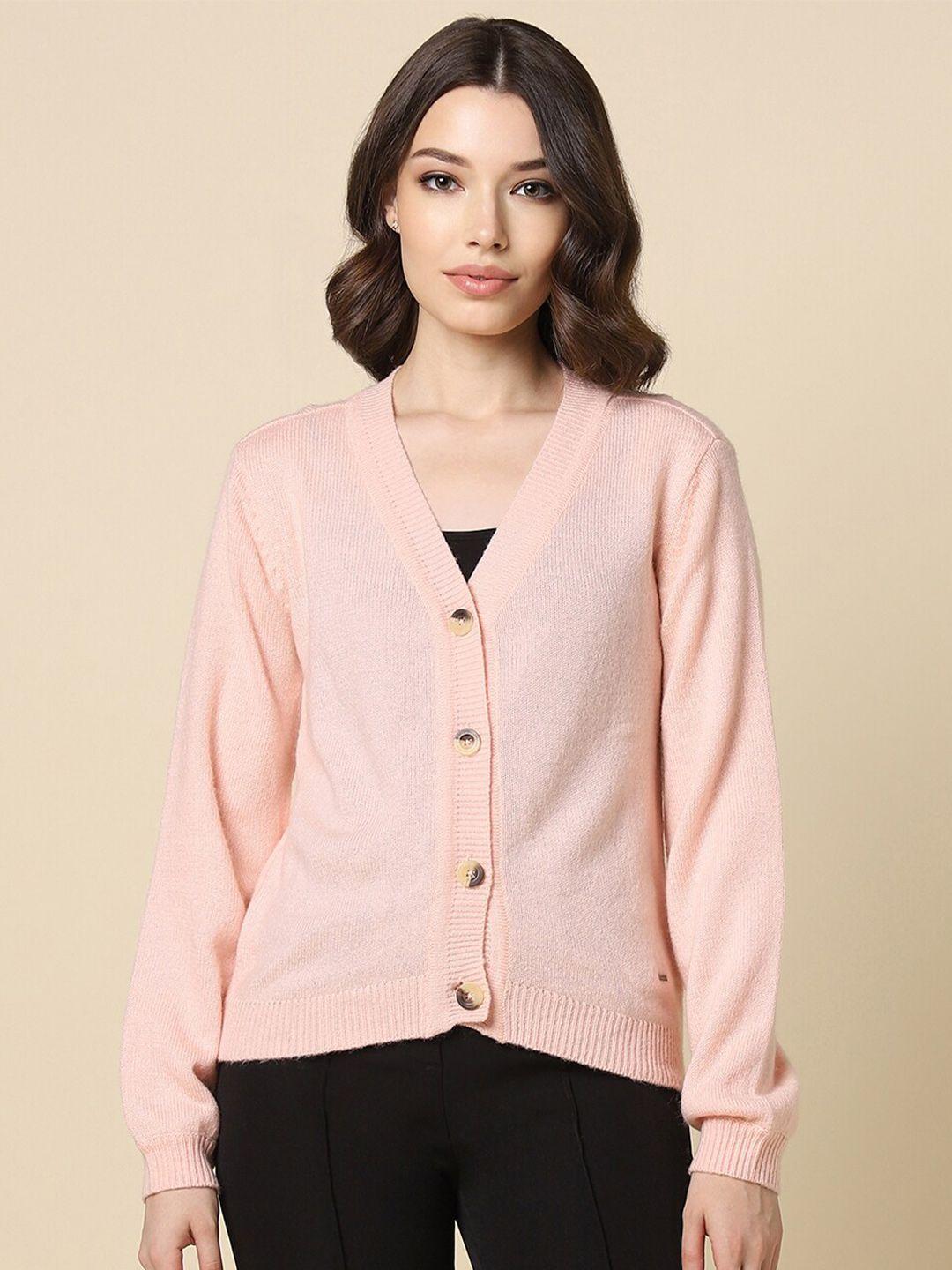 allen solly woman v-neck long sleeves pure cotton cardigan sweater