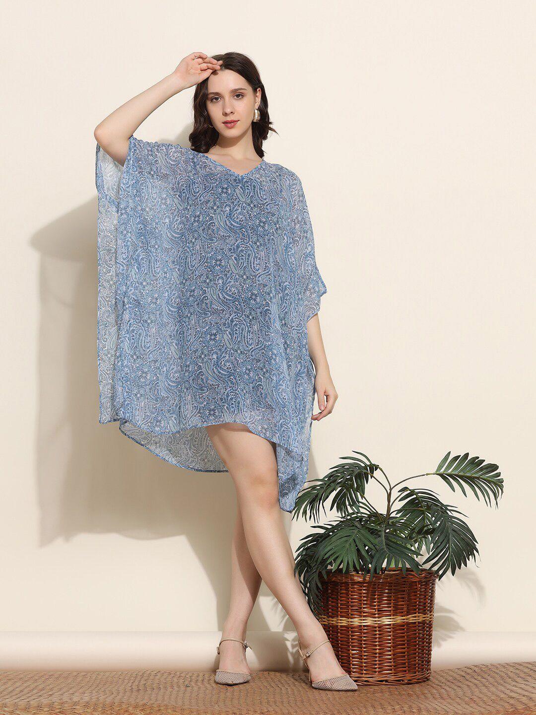 aditi wasan paisley printed v-neck flared sleeve semi sheer kaftan dress