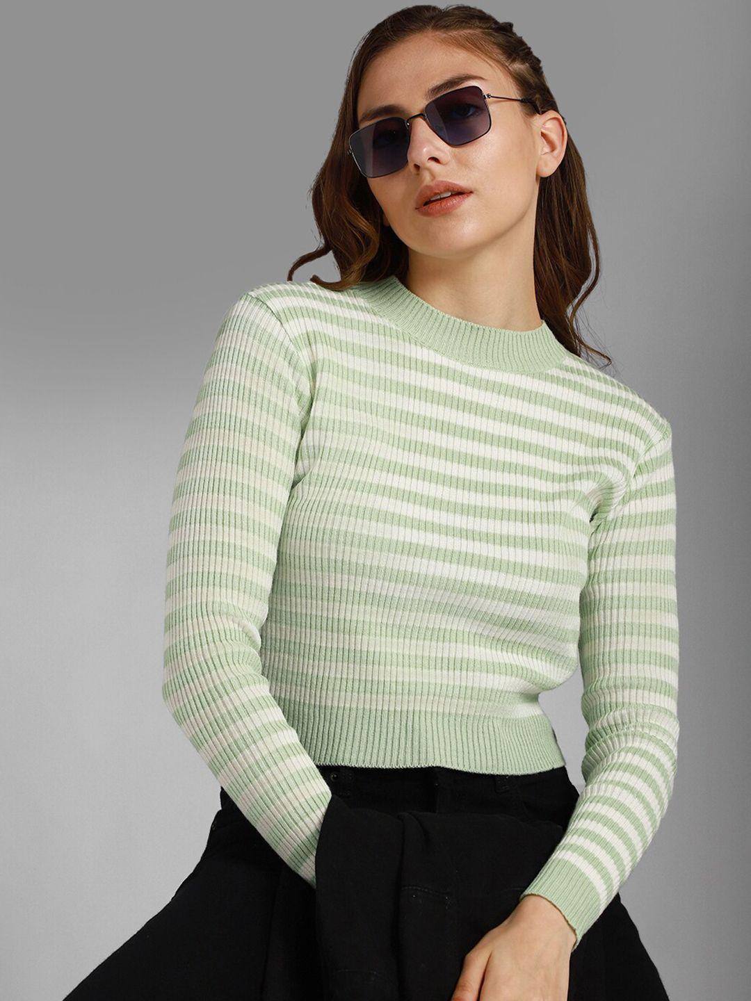 high star striped round neck long sleeves acrylic pullover sweater