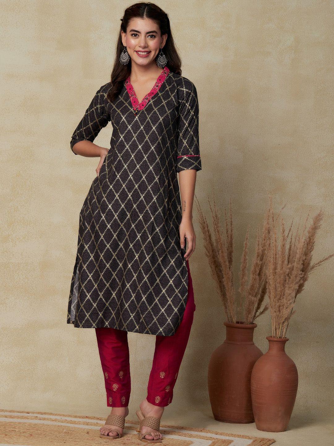 fashor geometric printed sequinned straight kurta