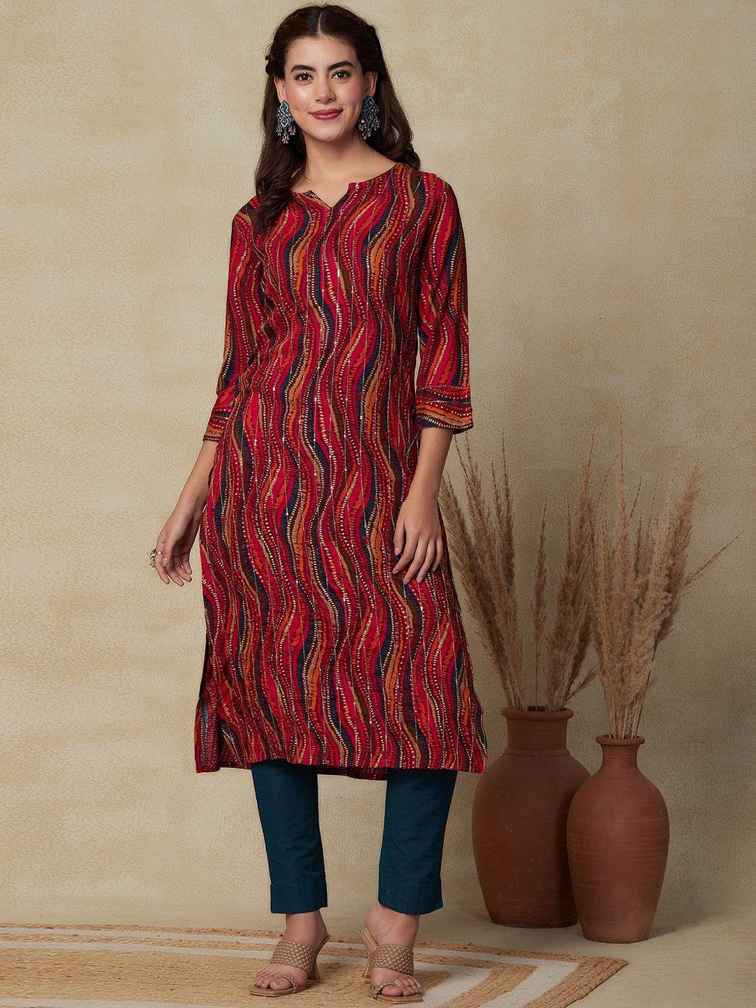 fashor embroidered striped thread work straight kurta