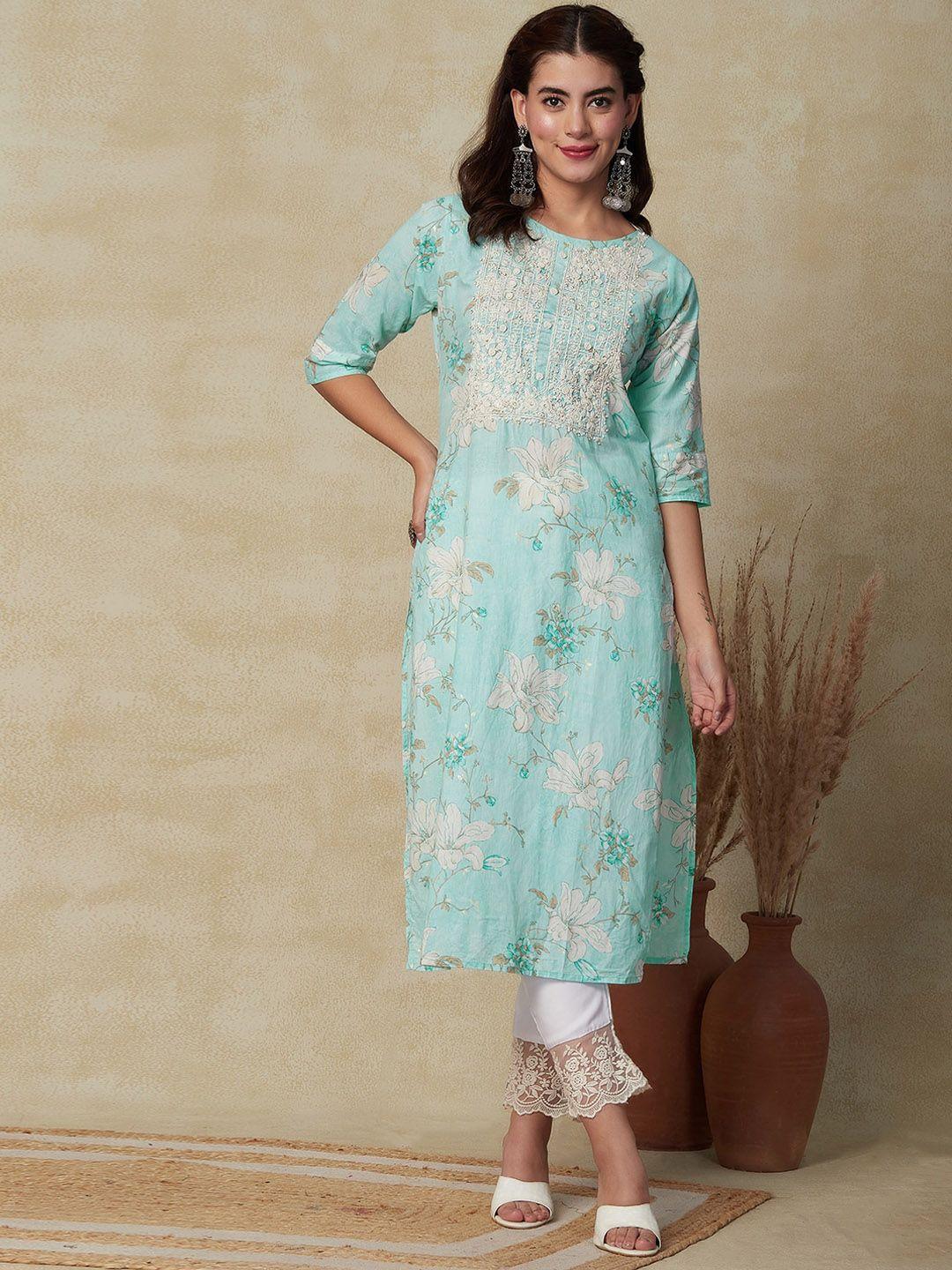 fashor green floral embroidered chikankari kurta