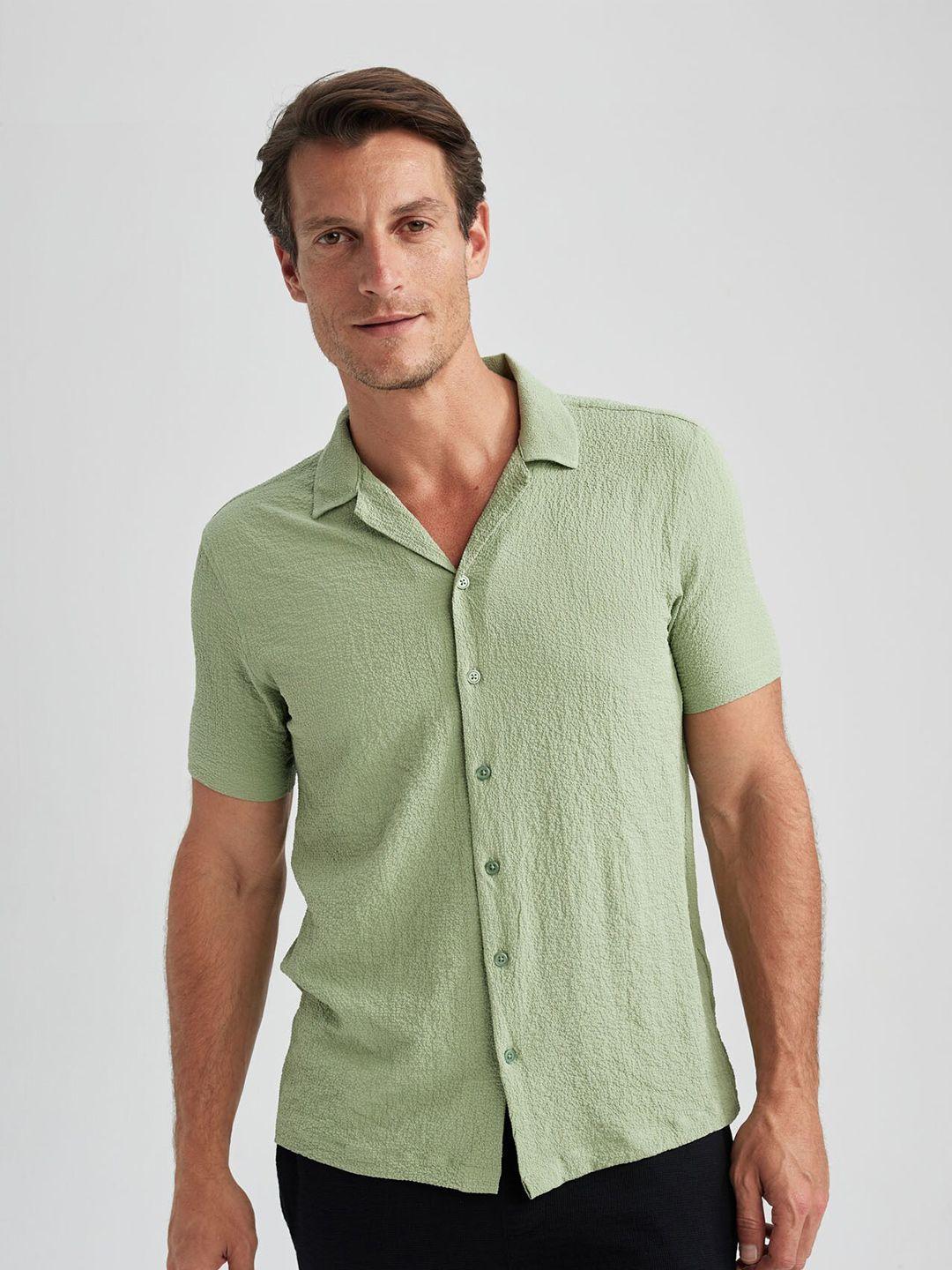 defacto textured cuban collar short sleeves casual shirt