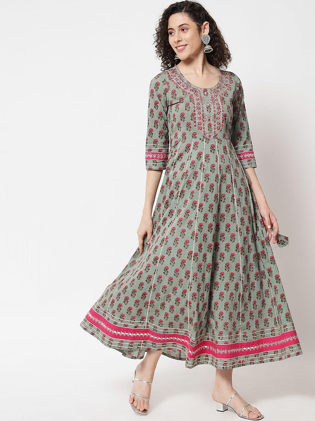 kalini ethnic motifs printed anarkali pure cotton ethnic dresses