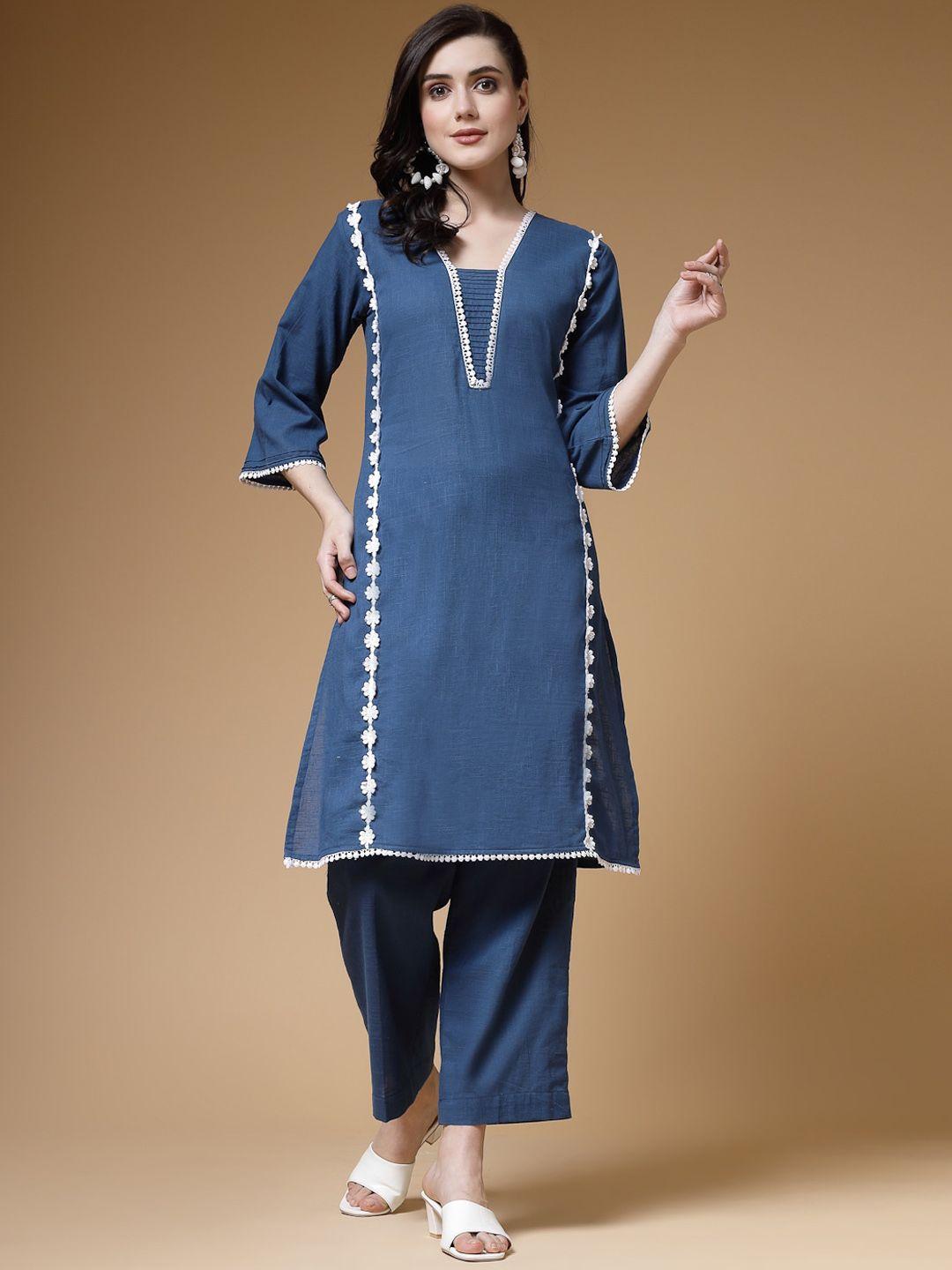 indibelle lace work straight cotton kurta