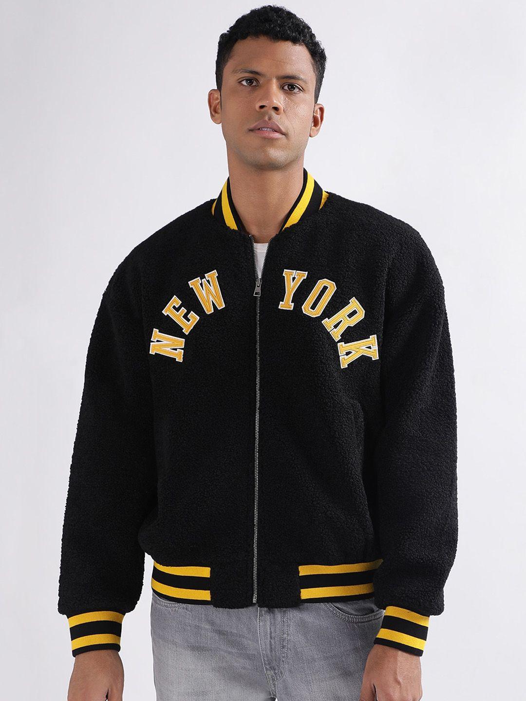 gant typography printed stand collar varsity jacket