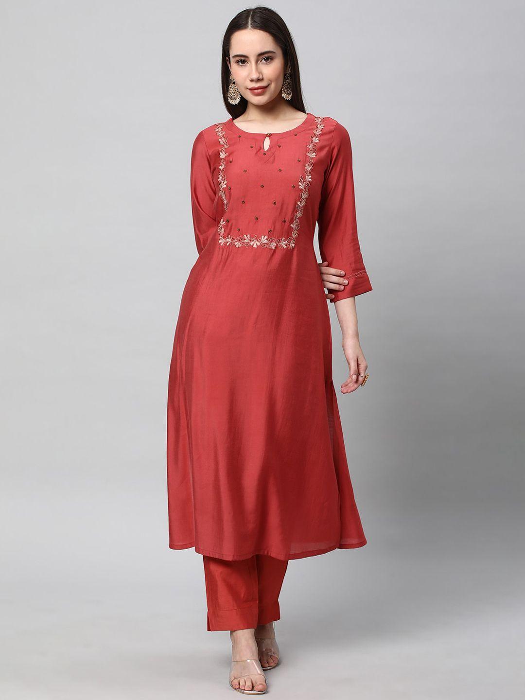 kami kubi floral embroidered keyhole neck a-line kurta