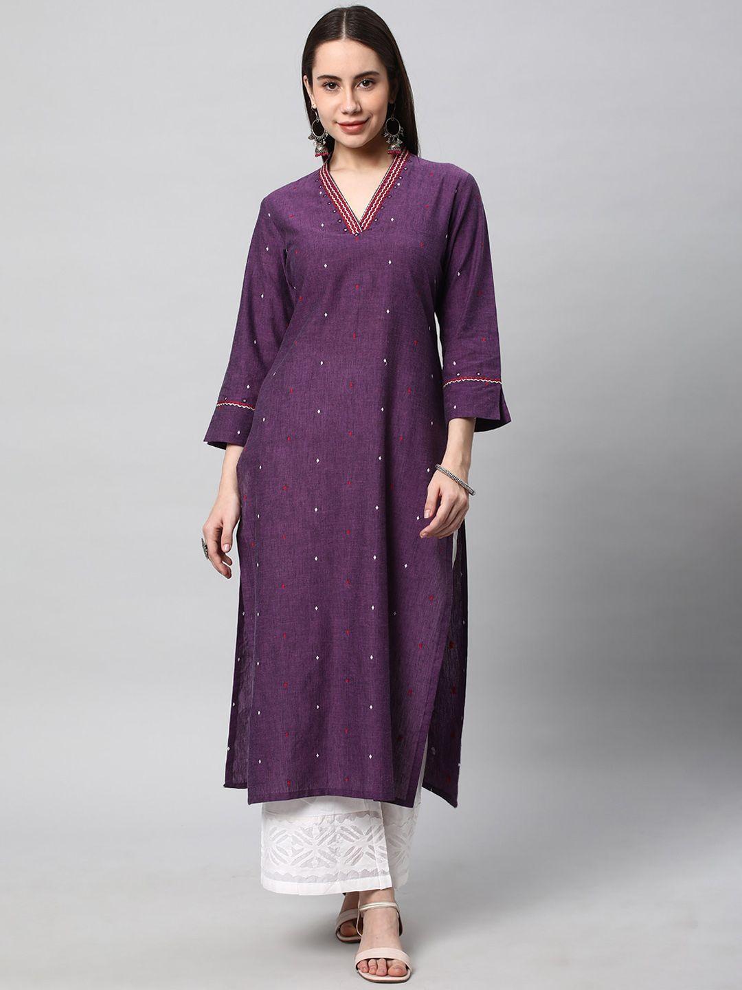 kami kubi geometric embroidered ethnic mirror work cotton straight kurta