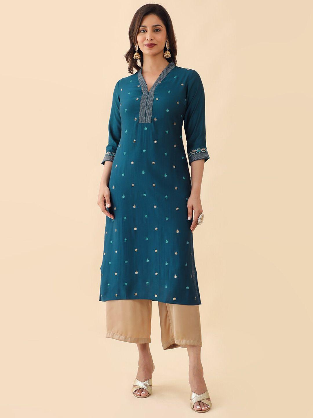 maybell floral embroidered v-neck straight kurta