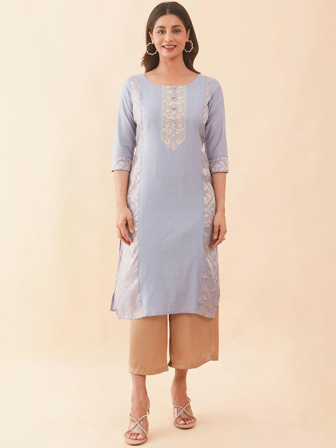 maybell ethnic motifs woven design pure silk straight kurta