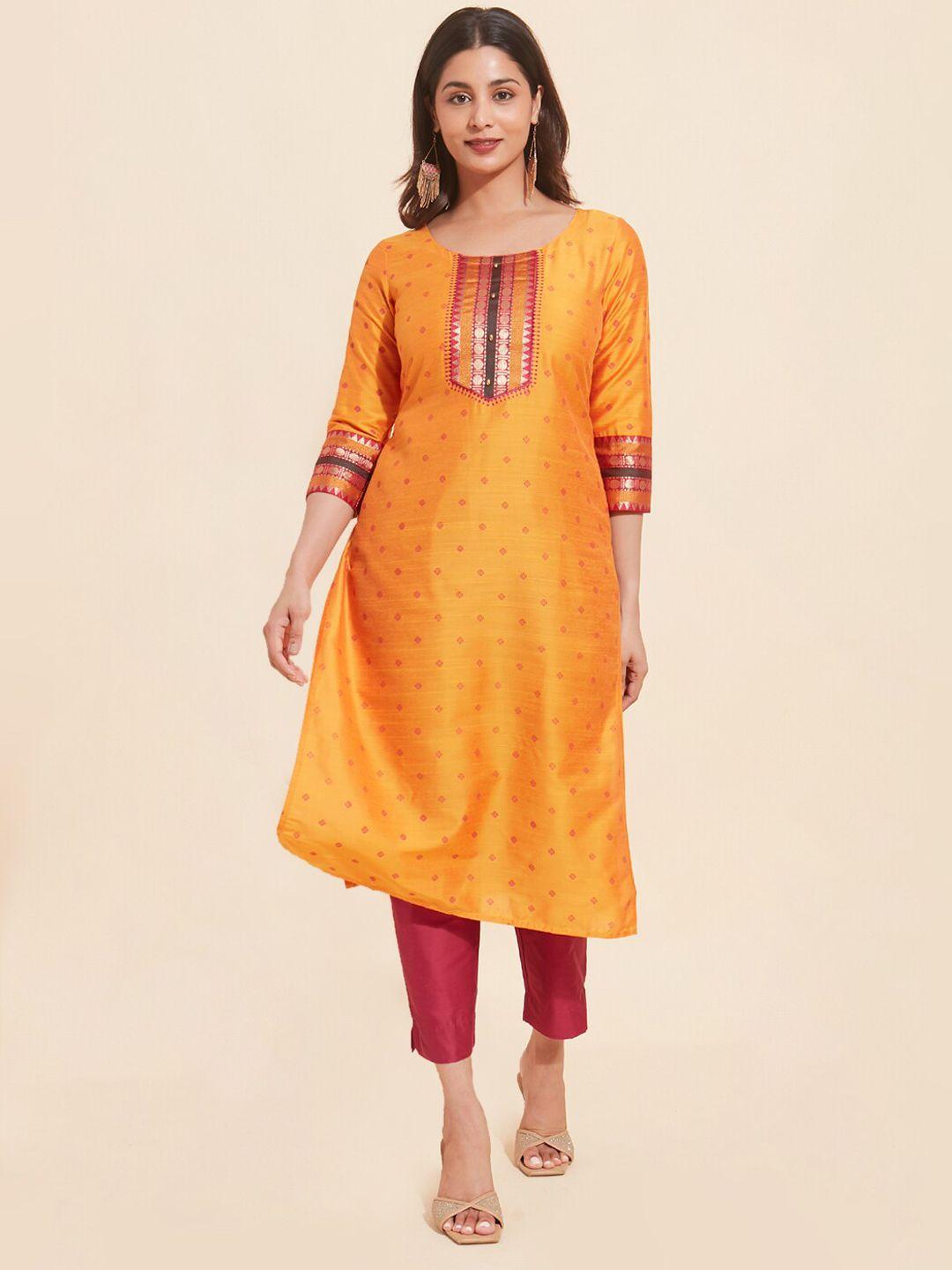 maybell ethnic motifs printed pure silk kurta