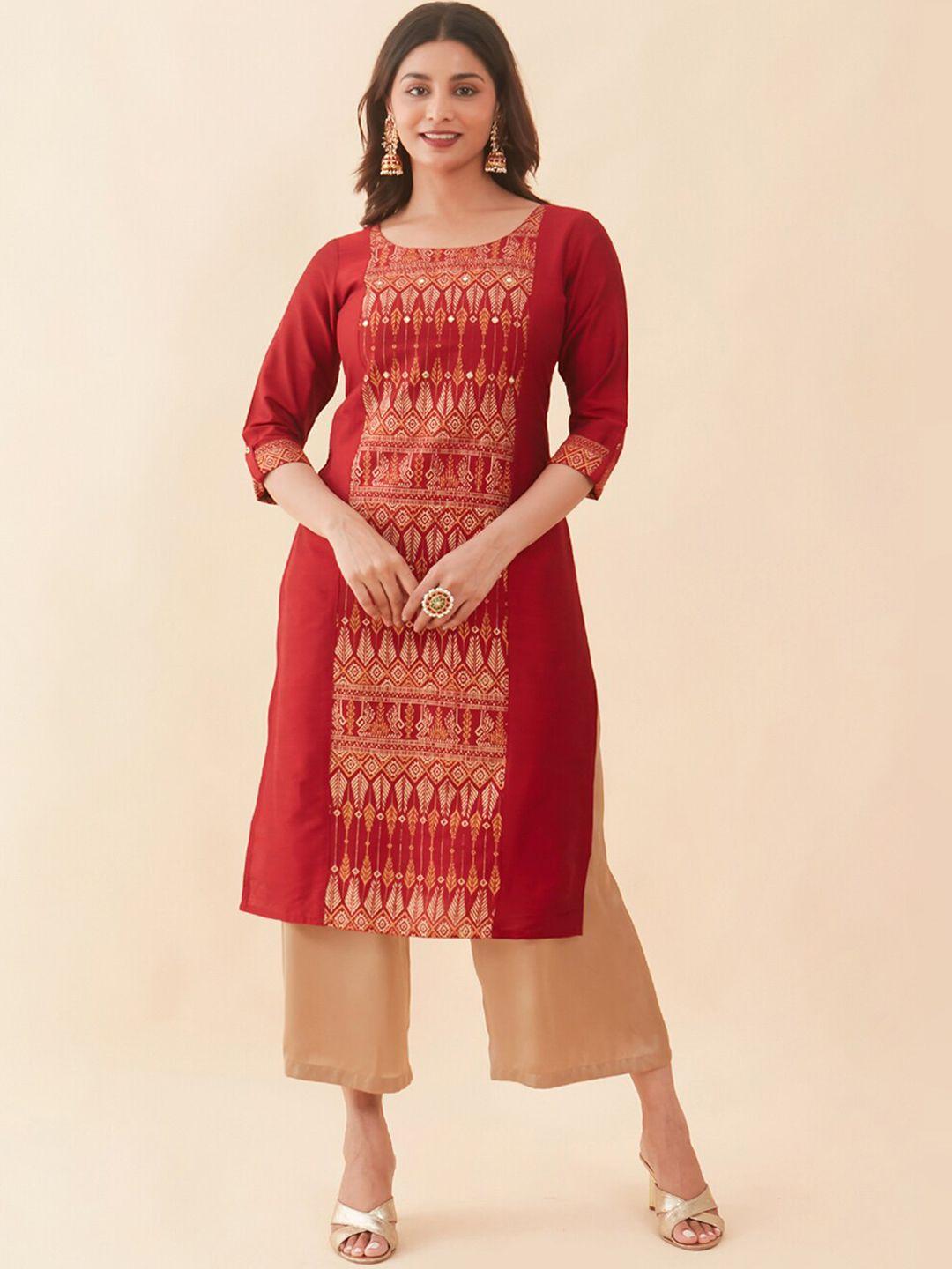 maybell ethnic motifs printed pure silk kurta