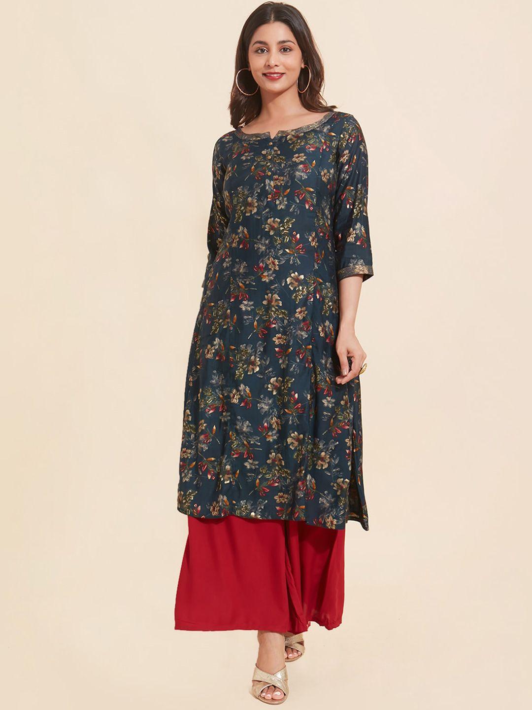 maybell notched neck floral printed a-line kurta