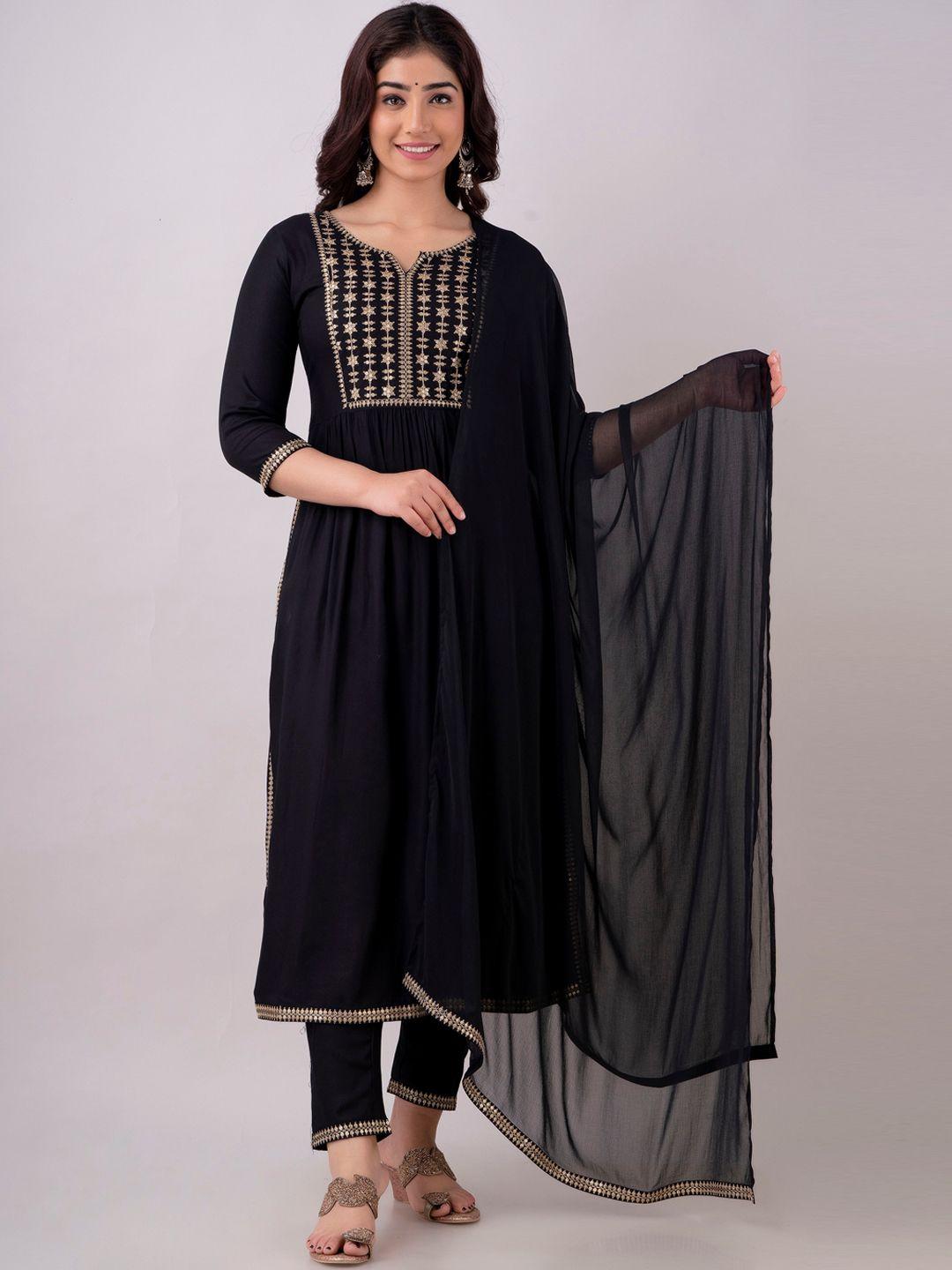 charu floral yoke design sequinned a-line kurta with trousers & dupatta