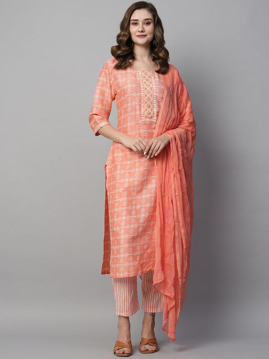 kalini ethnic motifs printed thread work straight kurta & trousers with dupatta