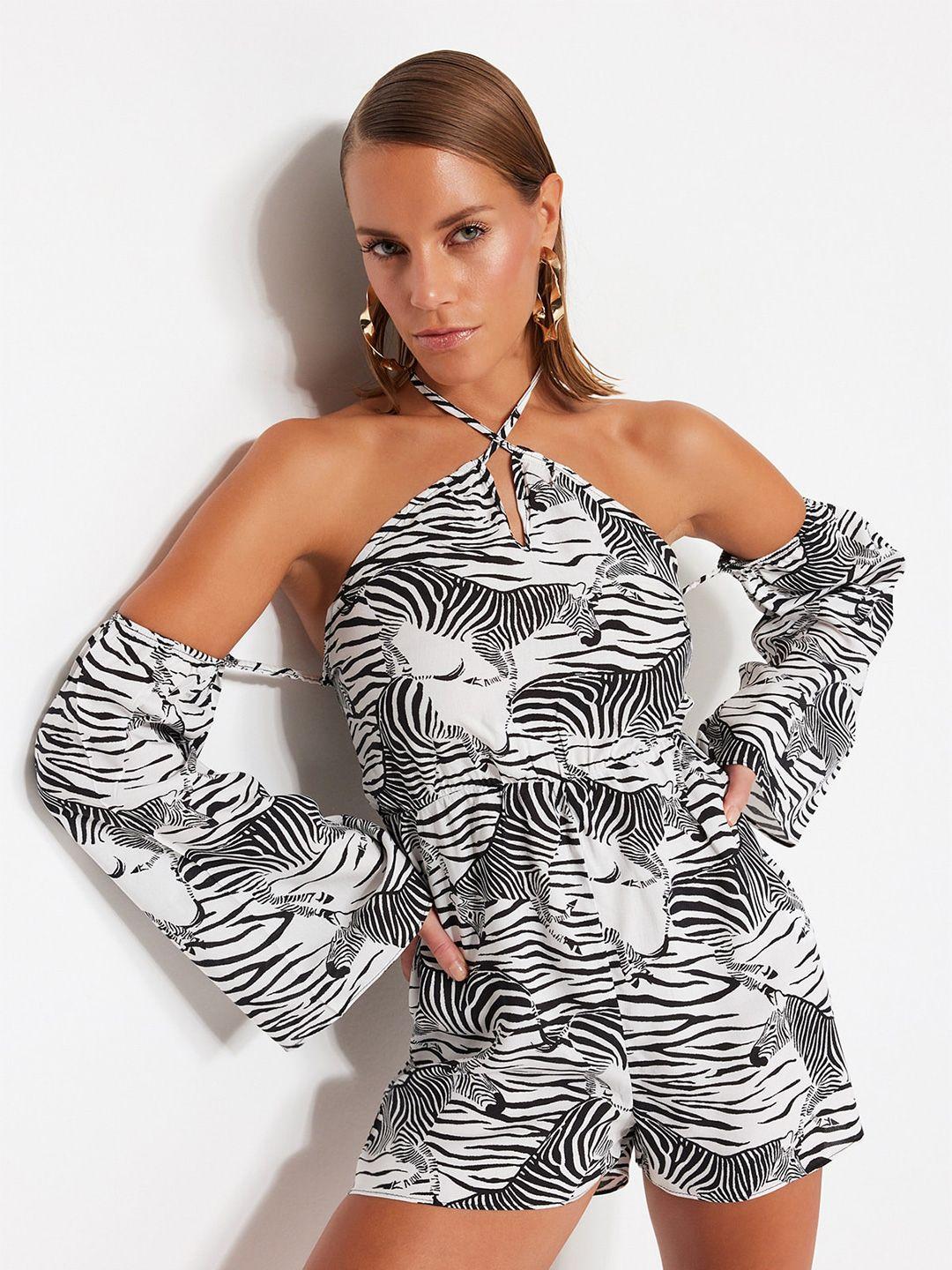 trendyol abstract printed halter neck playsuit