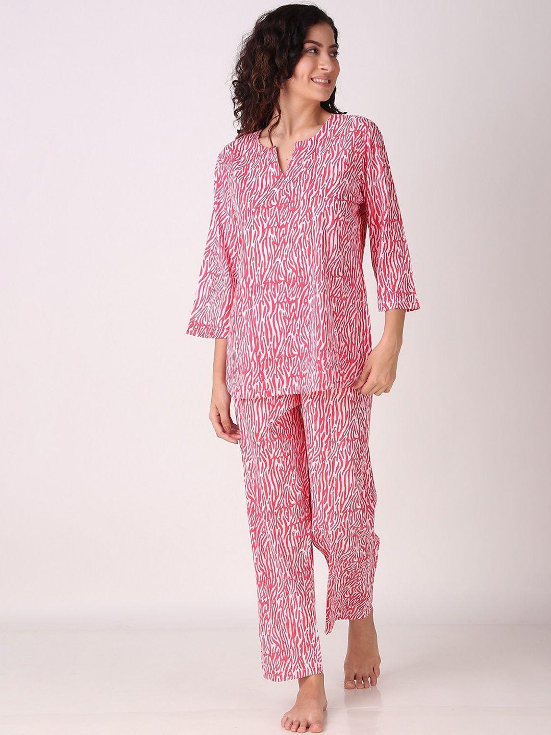 masha abstract printed pure cotton top with pyjamas