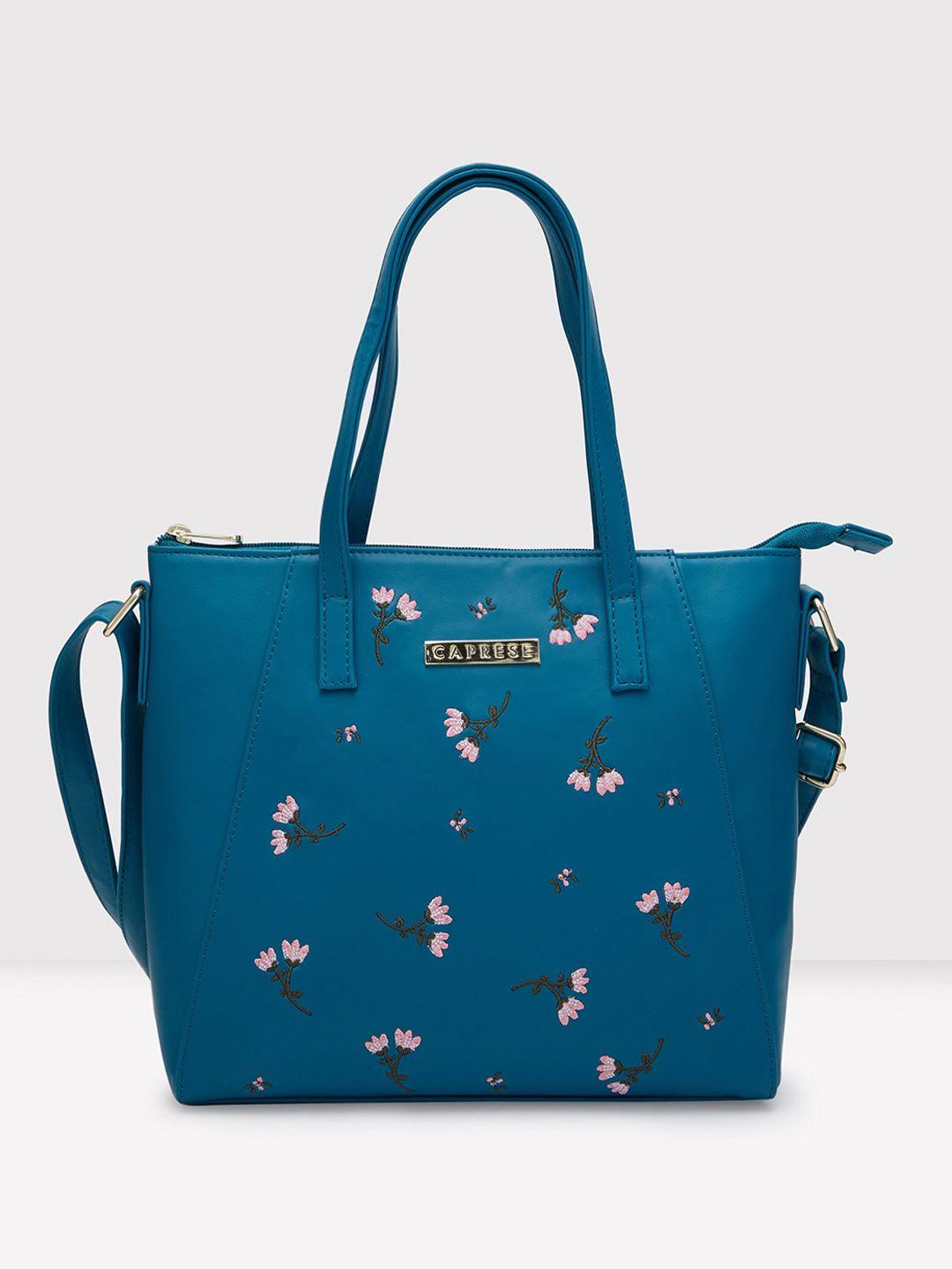 caprese floral embroidered leather structured shoulder bag