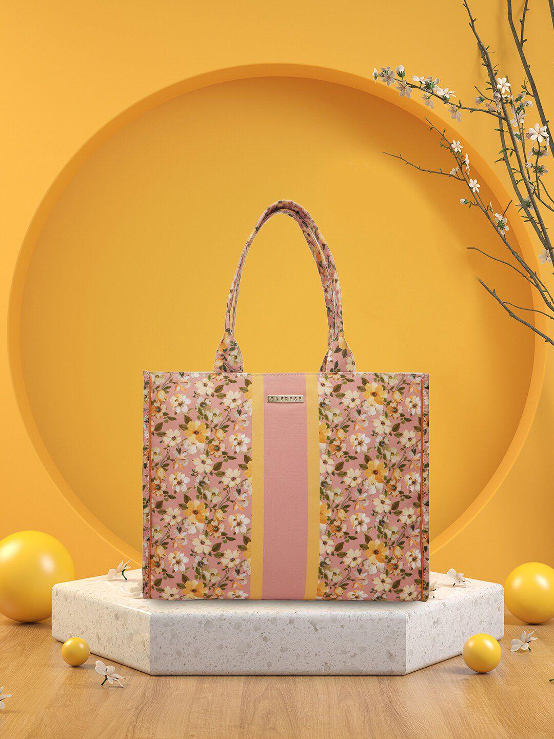 caprese floral printed leather structured tote bag