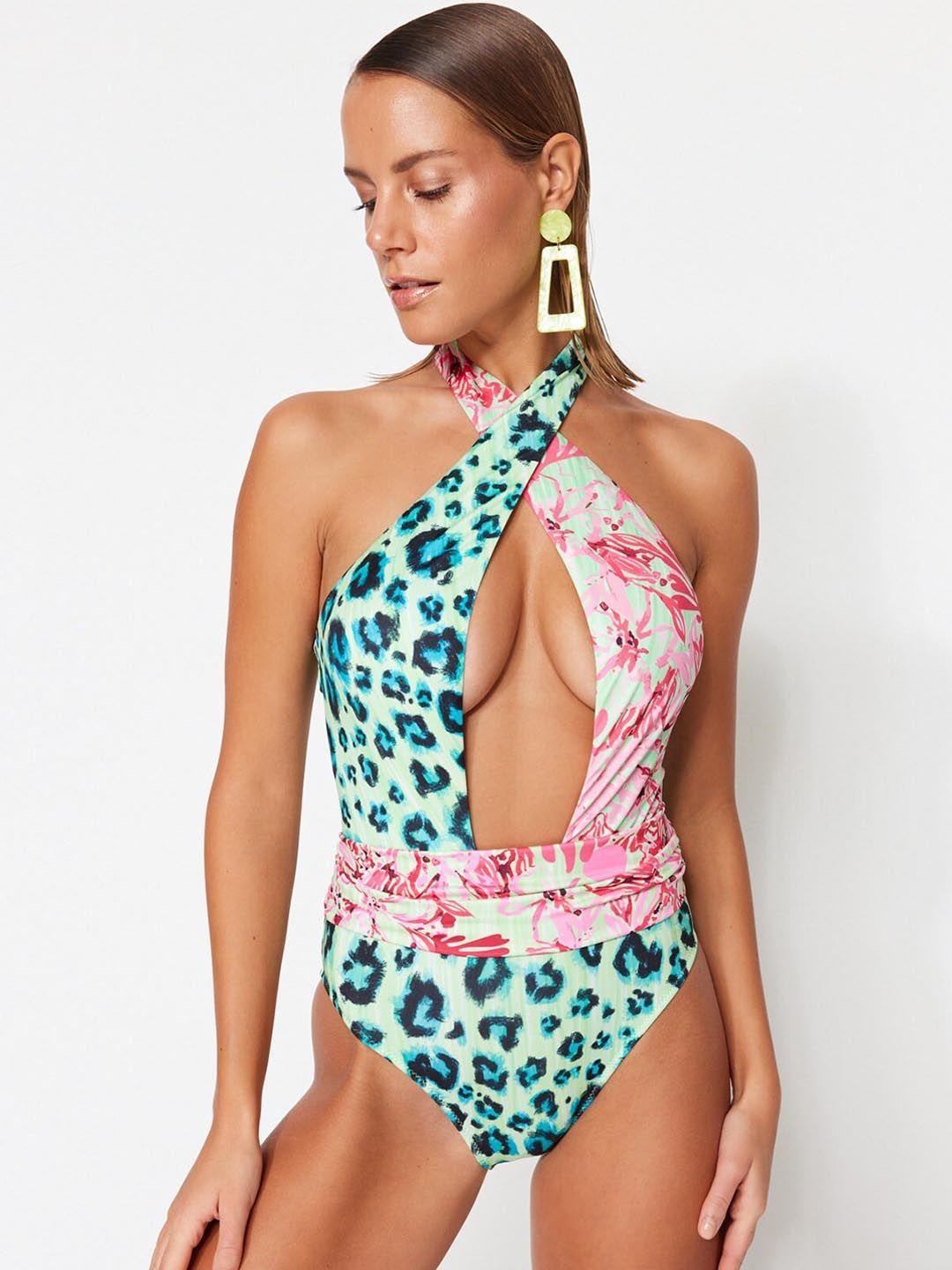 trendyol animal printed halter neck bodysuit