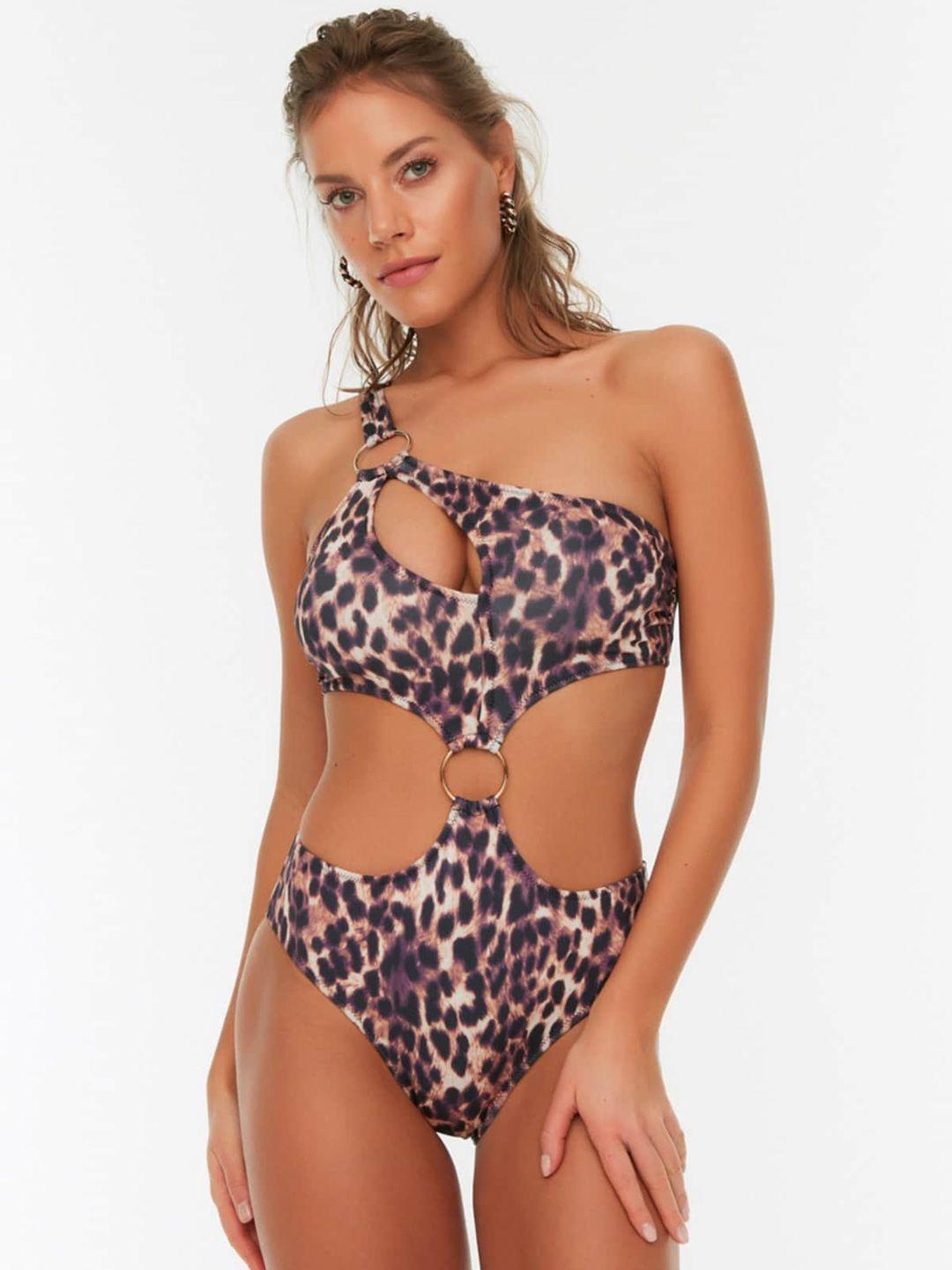 trendyol animal printed one shoulder bodysuit