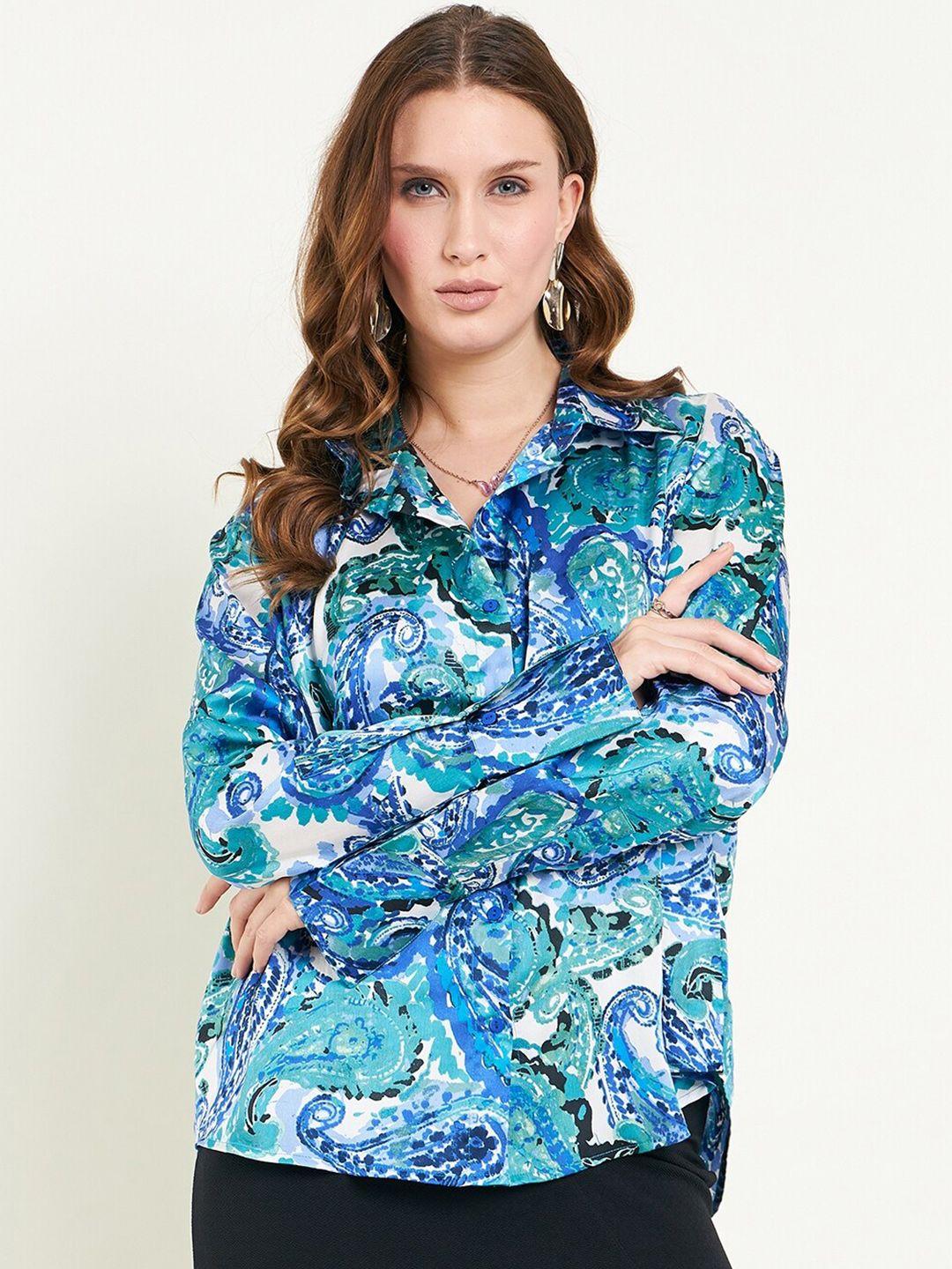 june & harry ethnic motifs printed satin relaxed opaque shirt