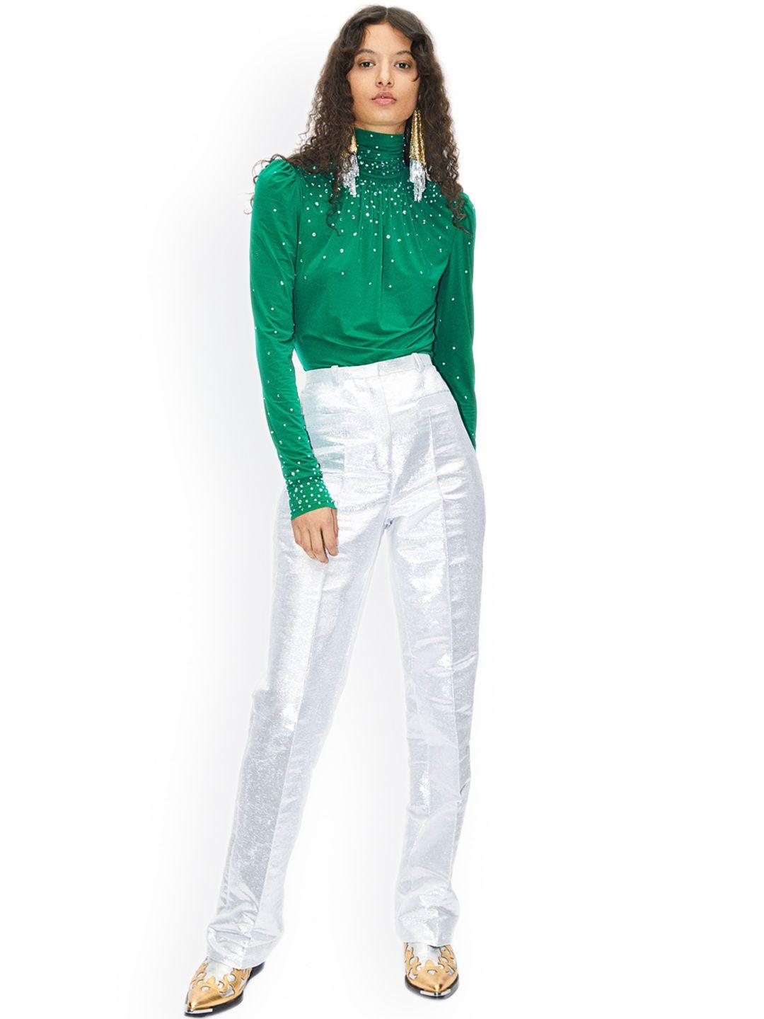 h&m women shimmering metallic tailored trousers