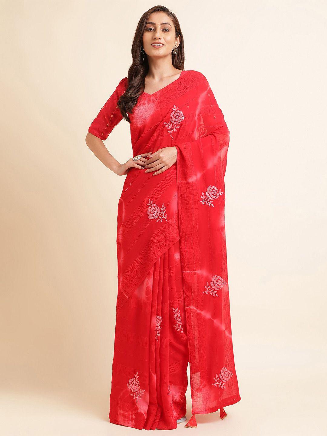 mitera red sequinned embellished pure georgette saree